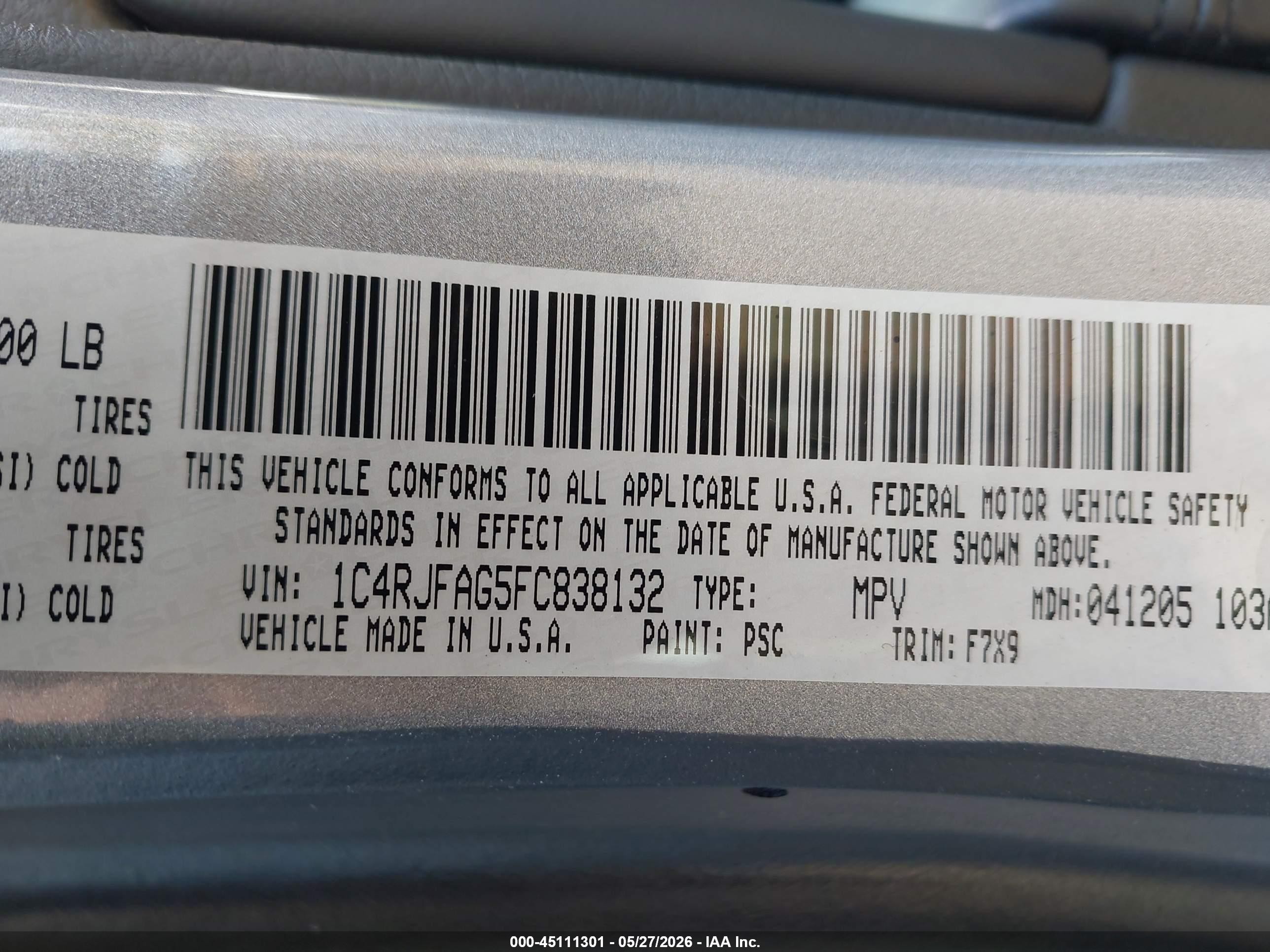 2015 Jeep Grand Cherokee Laredo Gray vin: 1C4RJFAG5FC838132