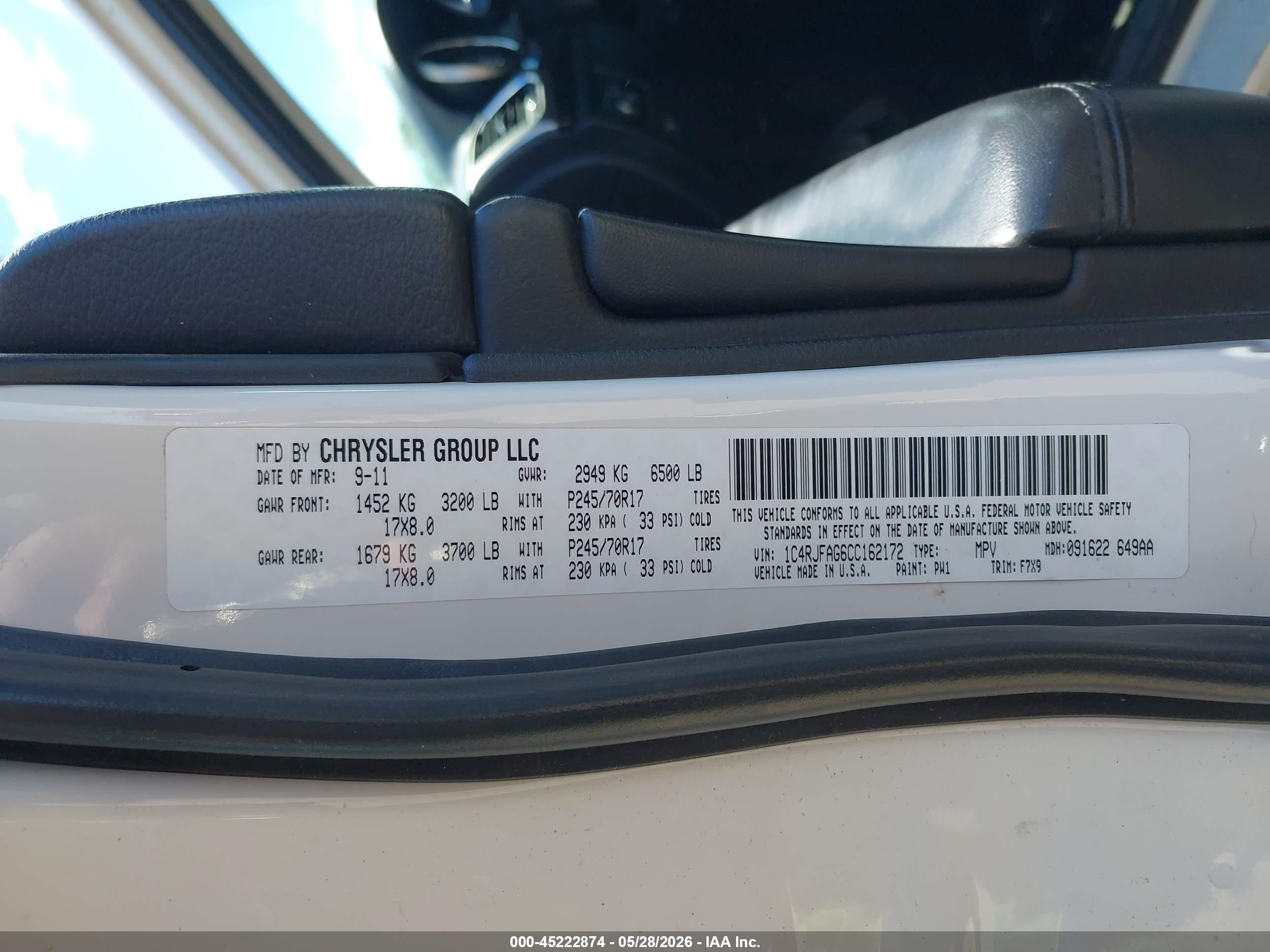 2012 Jeep Grand Cherokee Laredo White vin: 1C4RJFAG6CC162172