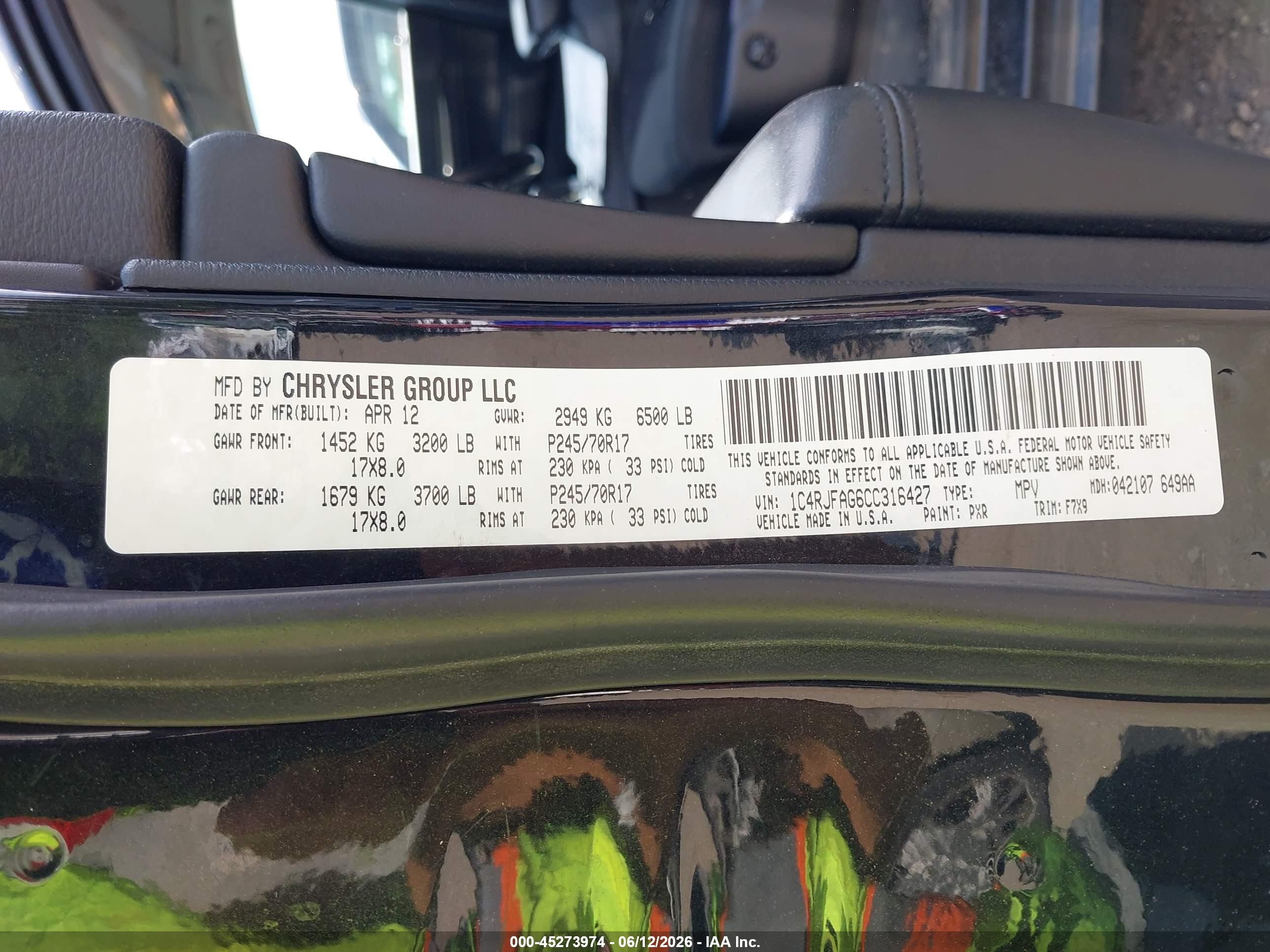 2012 Jeep Grand Cherokee Laredo Black vin: 1C4RJFAG6CC316427