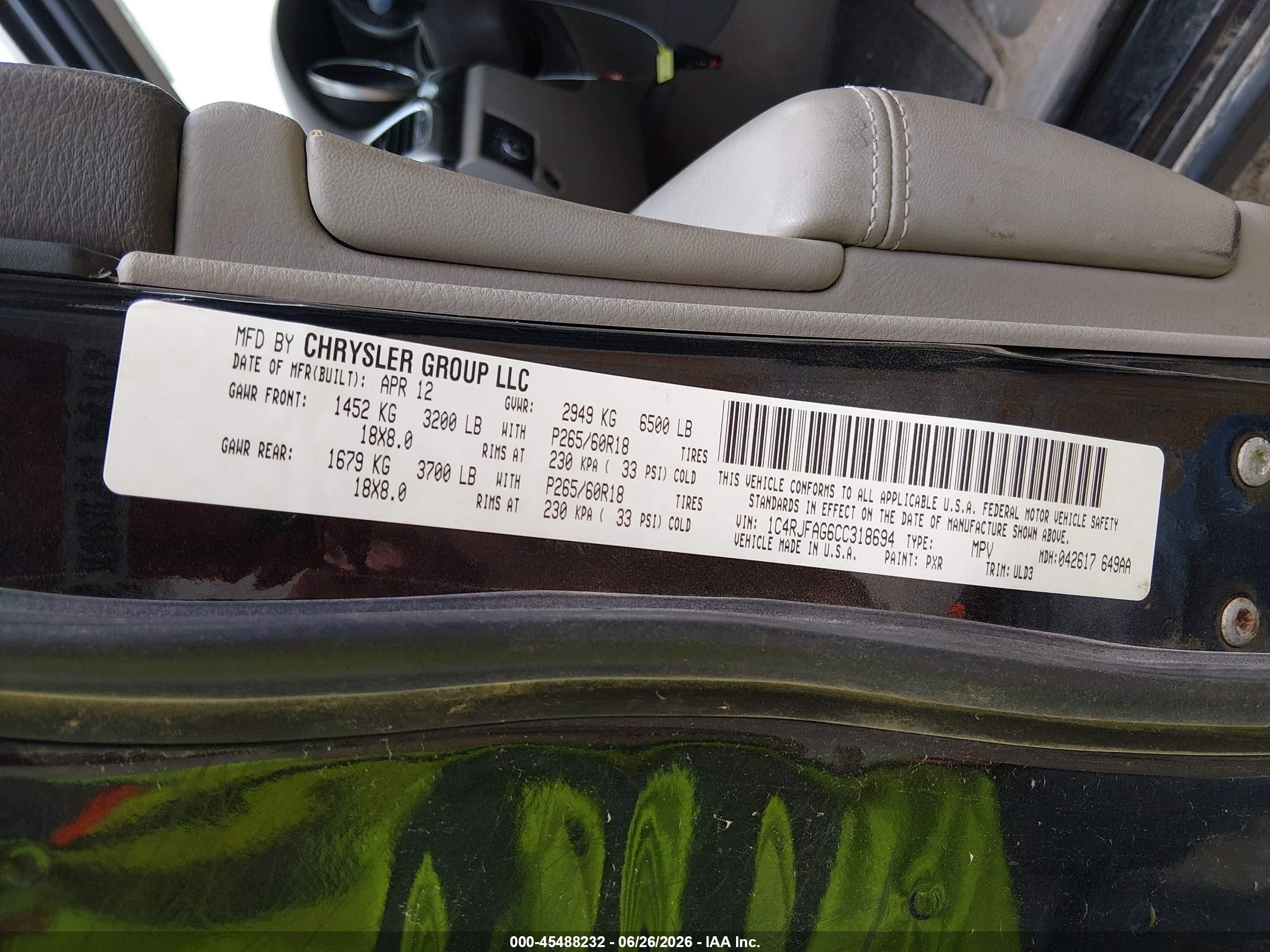 2012 Jeep Grand Cherokee Laredo Black vin: 1C4RJFAG6CC318694