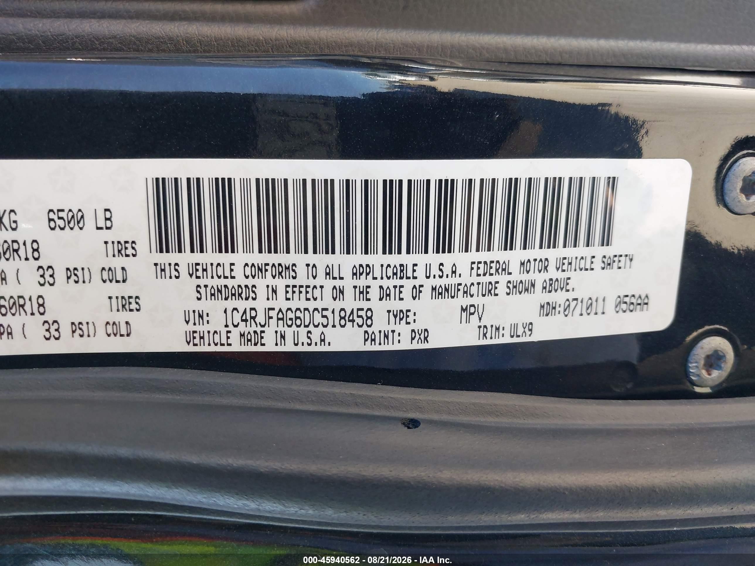 2013 Jeep Grand Cherokee Laredo Black vin: 1C4RJFAG6DC518458