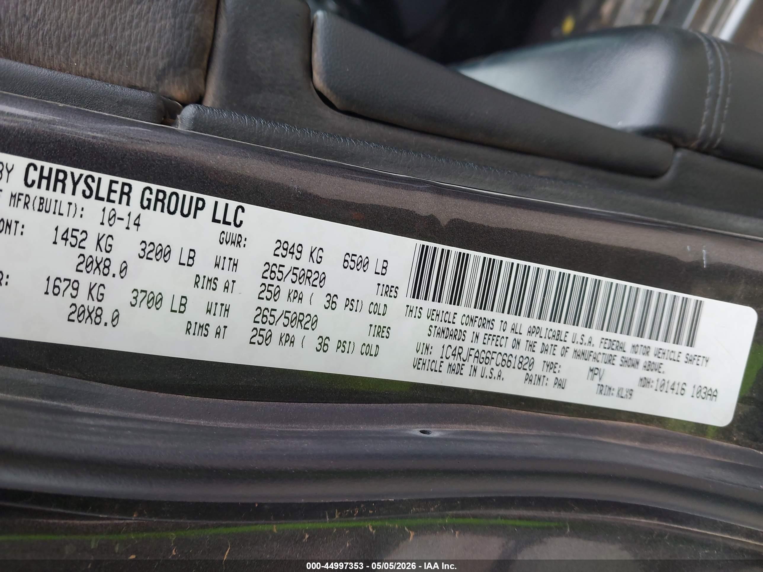 2015 Jeep Grand Cherokee Altitude Gray vin: 1C4RJFAG6FC661820