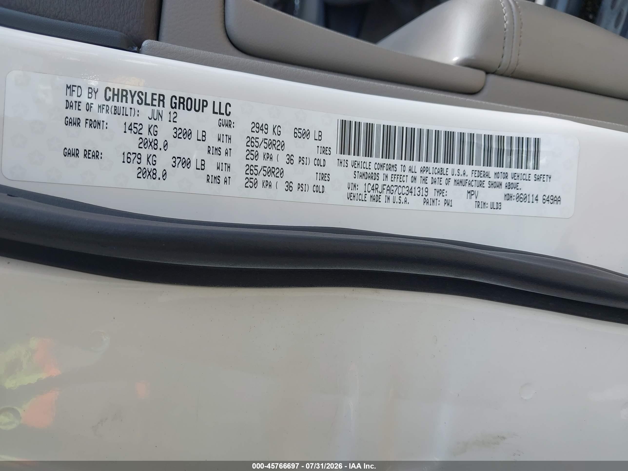 2012 Jeep Grand Cherokee Laredo Белый vin: 1C4RJFAG7CC341319