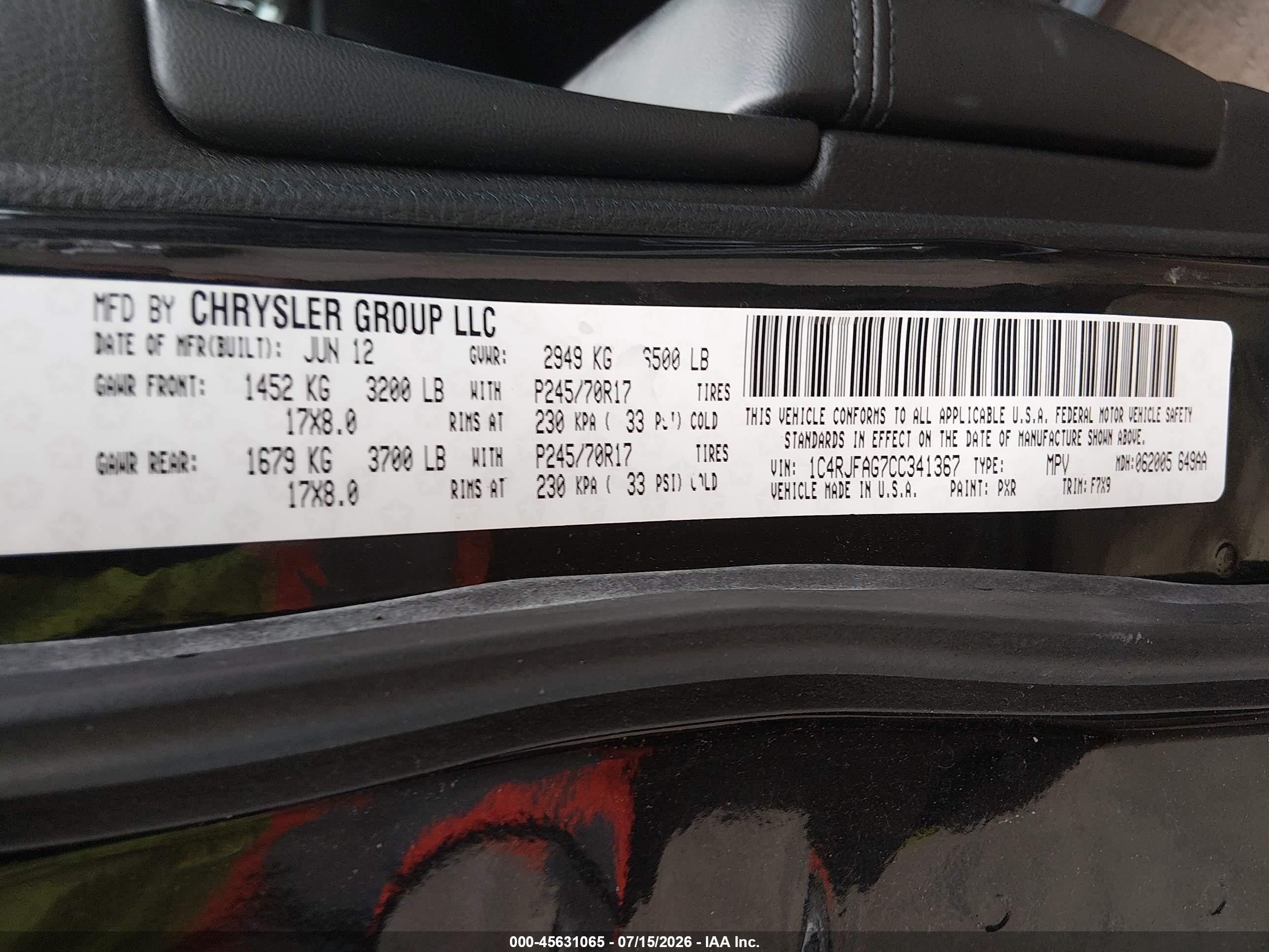 2012 Jeep Grand Cherokee Laredo Black vin: 1C4RJFAG7CC341367