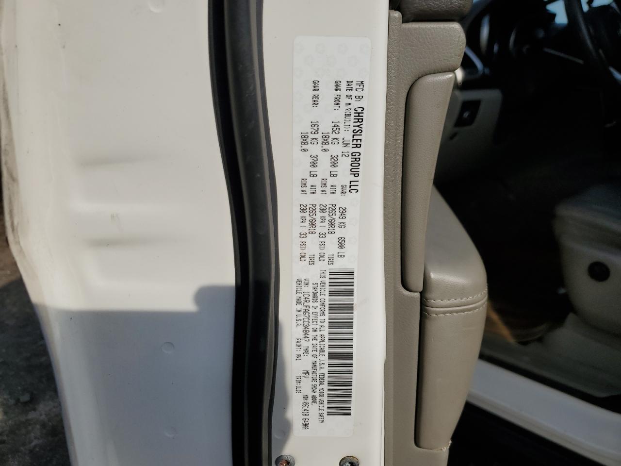 2012 Jeep Grnd Chero White vin: 1C4RJFAG7CC348447