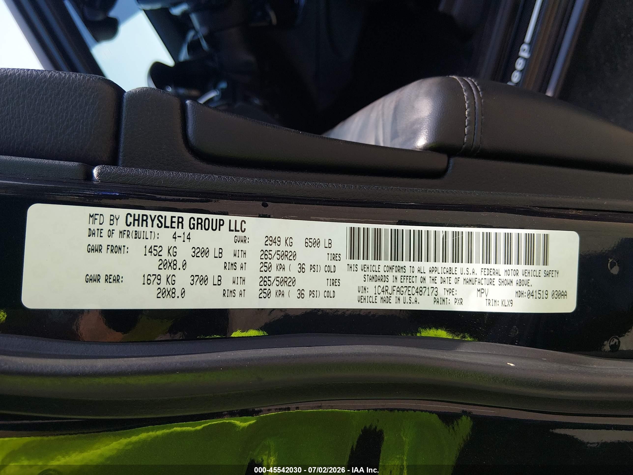 2014 Jeep Grand Cherokee Altitude Black vin: 1C4RJFAG7EC487173