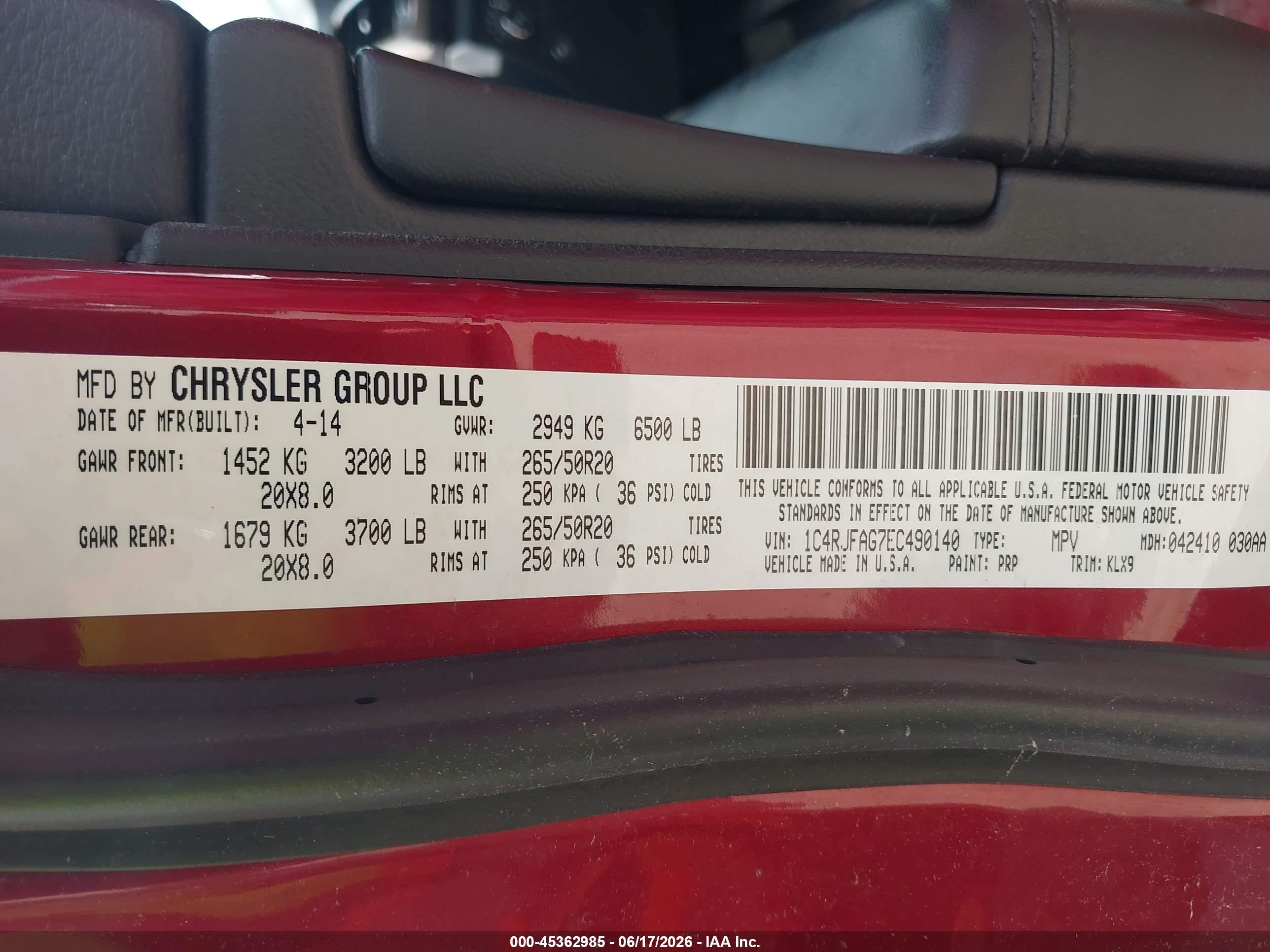 2014 Jeep Grand Cherokee Altitude Red vin: 1C4RJFAG7EC490140