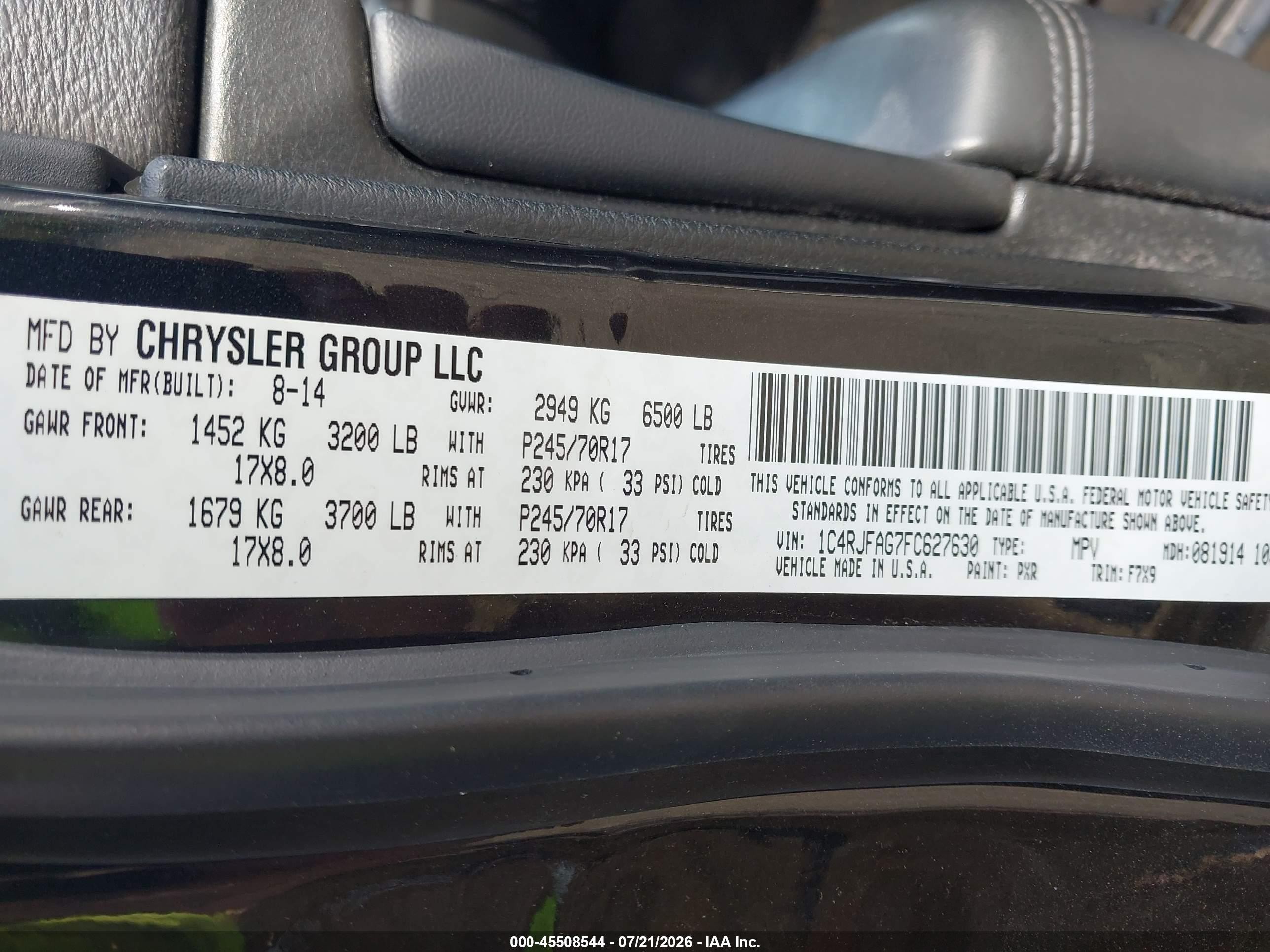 2015 Jeep Grand Cherokee Laredo Black vin: 1C4RJFAG7FC627630