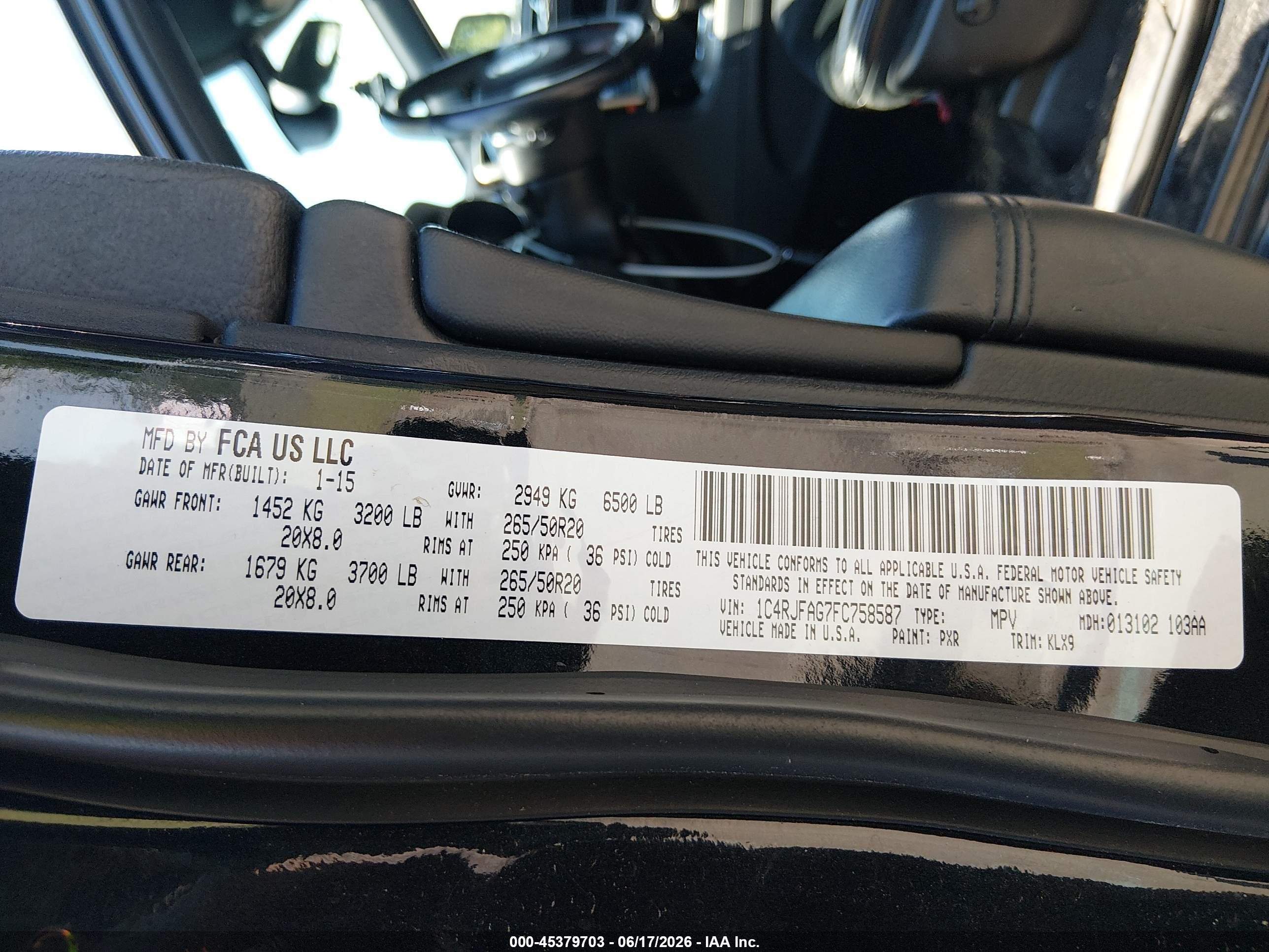 2015 Jeep Grand Cherokee Altitude Black vin: 1C4RJFAG7FC758587