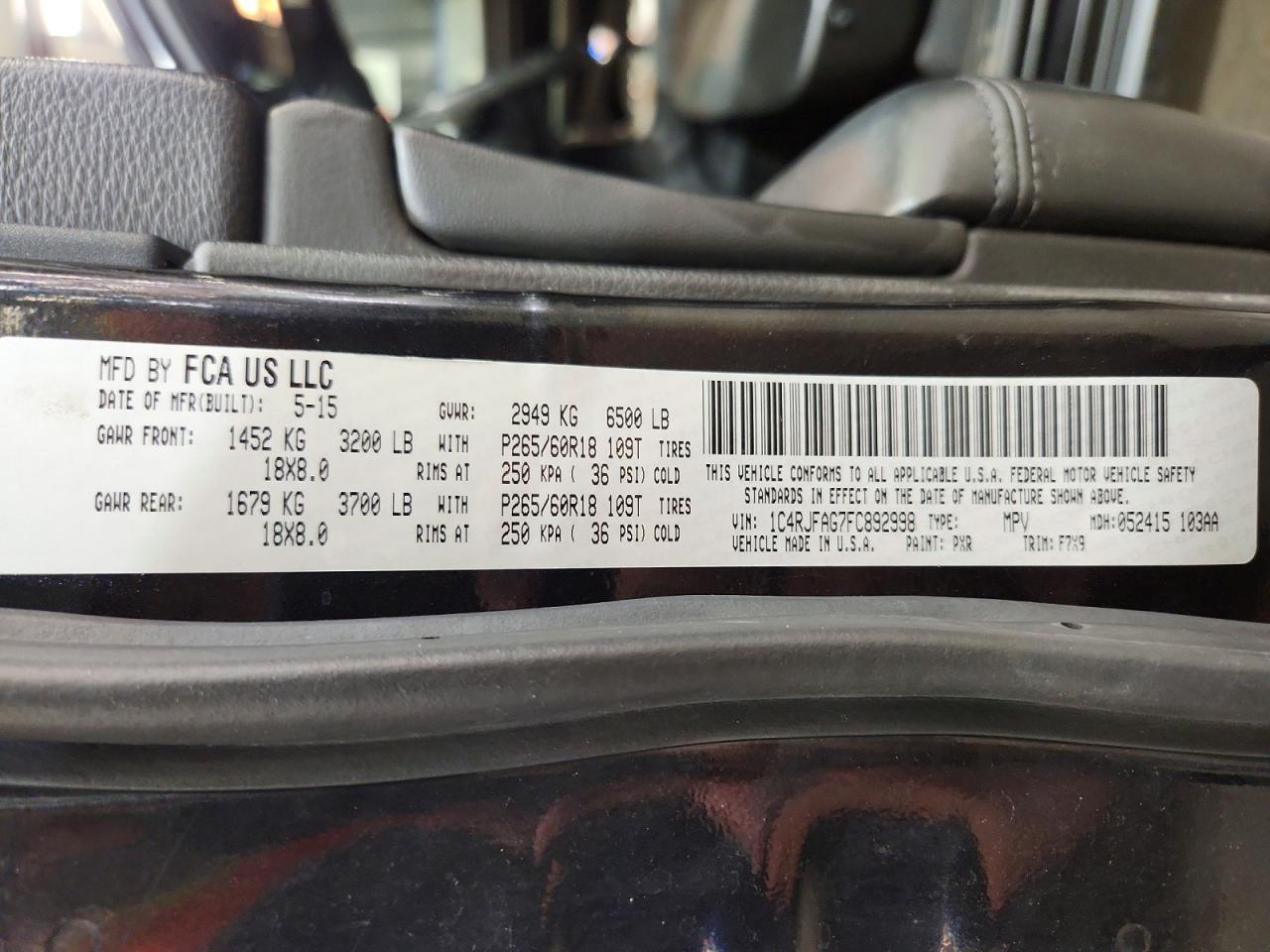 2015 Jeep Grand Cherokee Laredo Black vin: 1C4RJFAG7FC892998