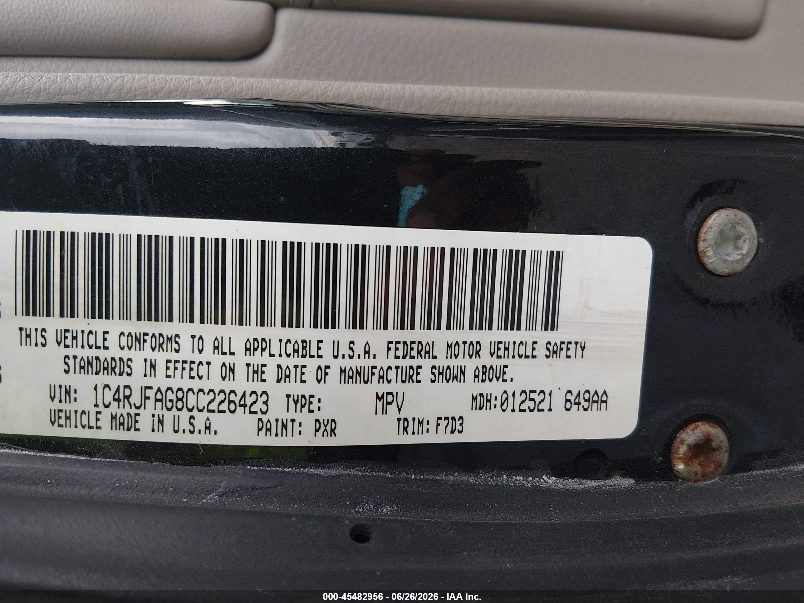 2012 Jeep Grand Cherokee Laredo Black vin: 1C4RJFAG8CC226423