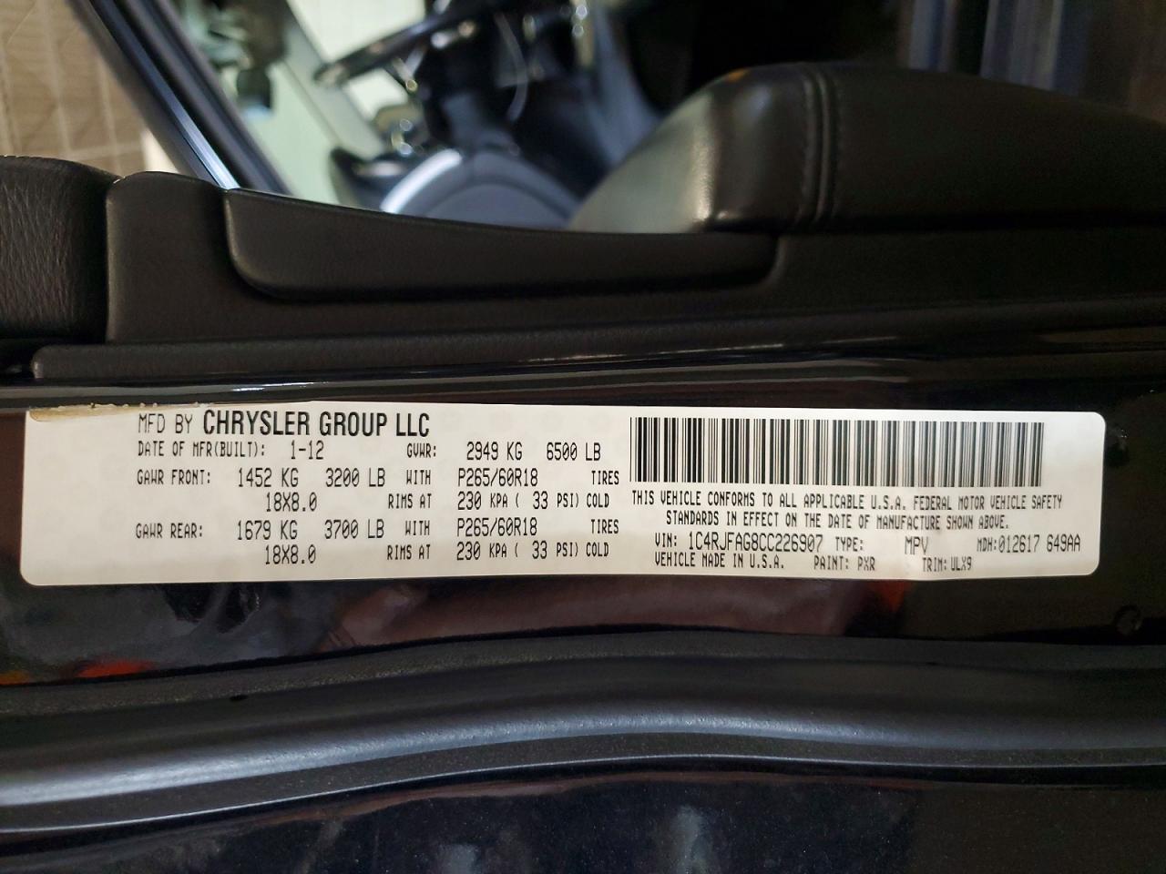 2012 Jeep Grand Cherokee Laredo Black vin: 1C4RJFAG8CC226907
