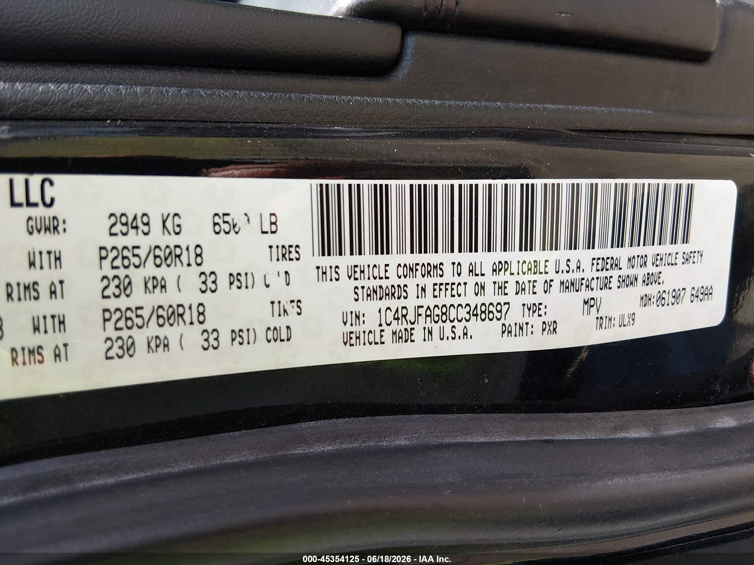 2012 Jeep Grand Cherokee Laredo Black vin: 1C4RJFAG8CC348697