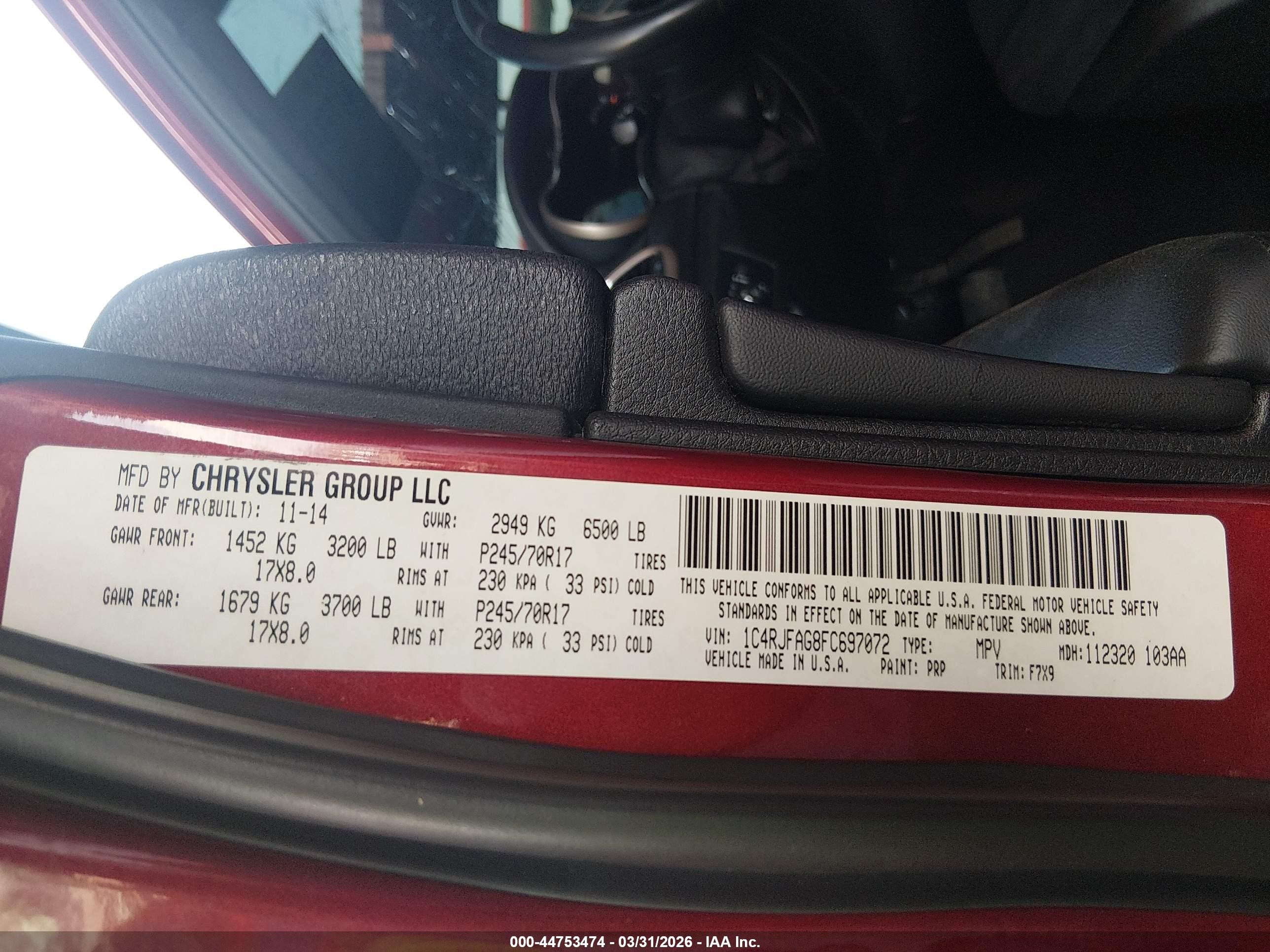 2015 Jeep Grand Cherokee Laredo Red vin: 1C4RJFAG8FC697072