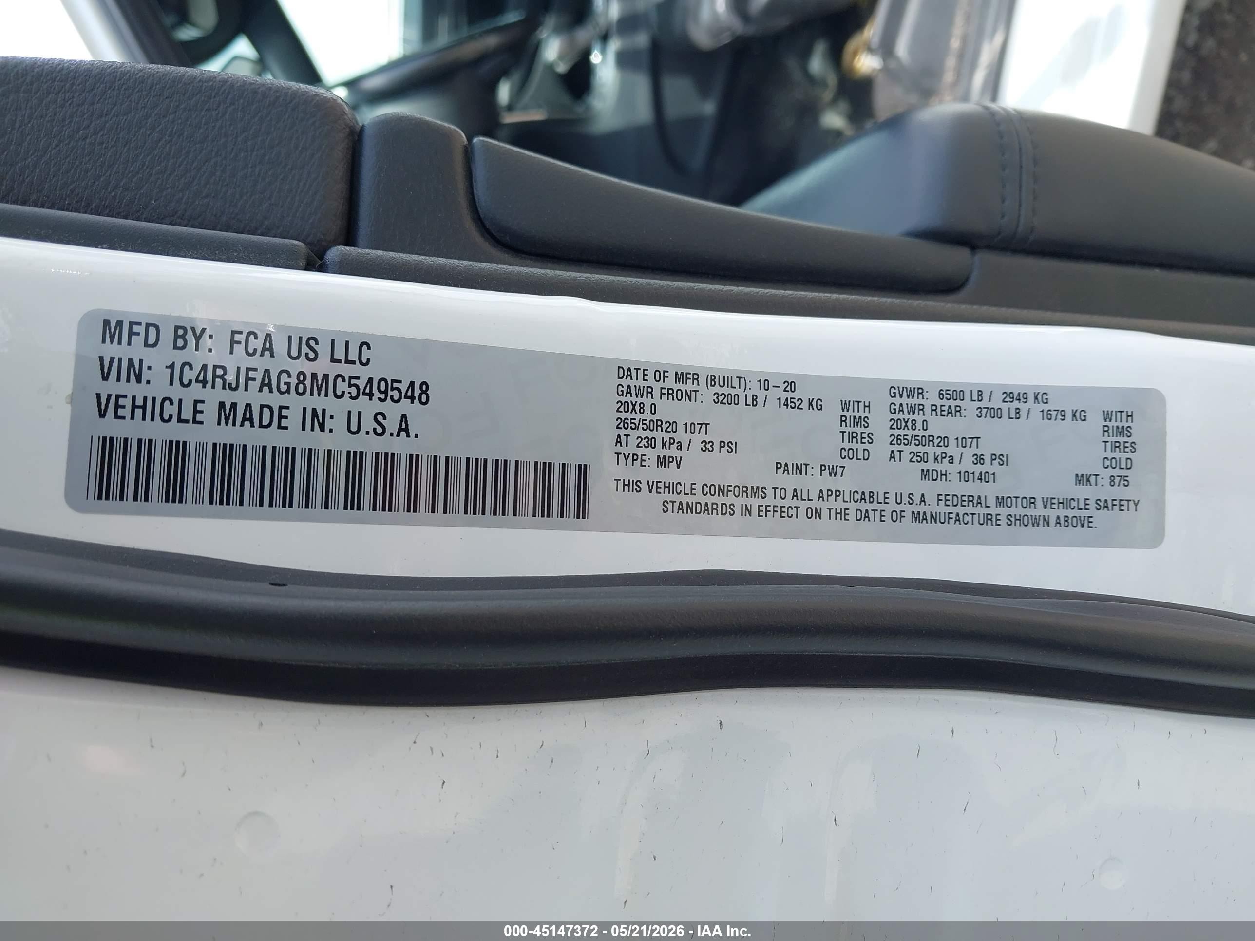 2021 Jeep Grand Cherokee Laredo X 4x4 White vin: 1C4RJFAG8MC549548