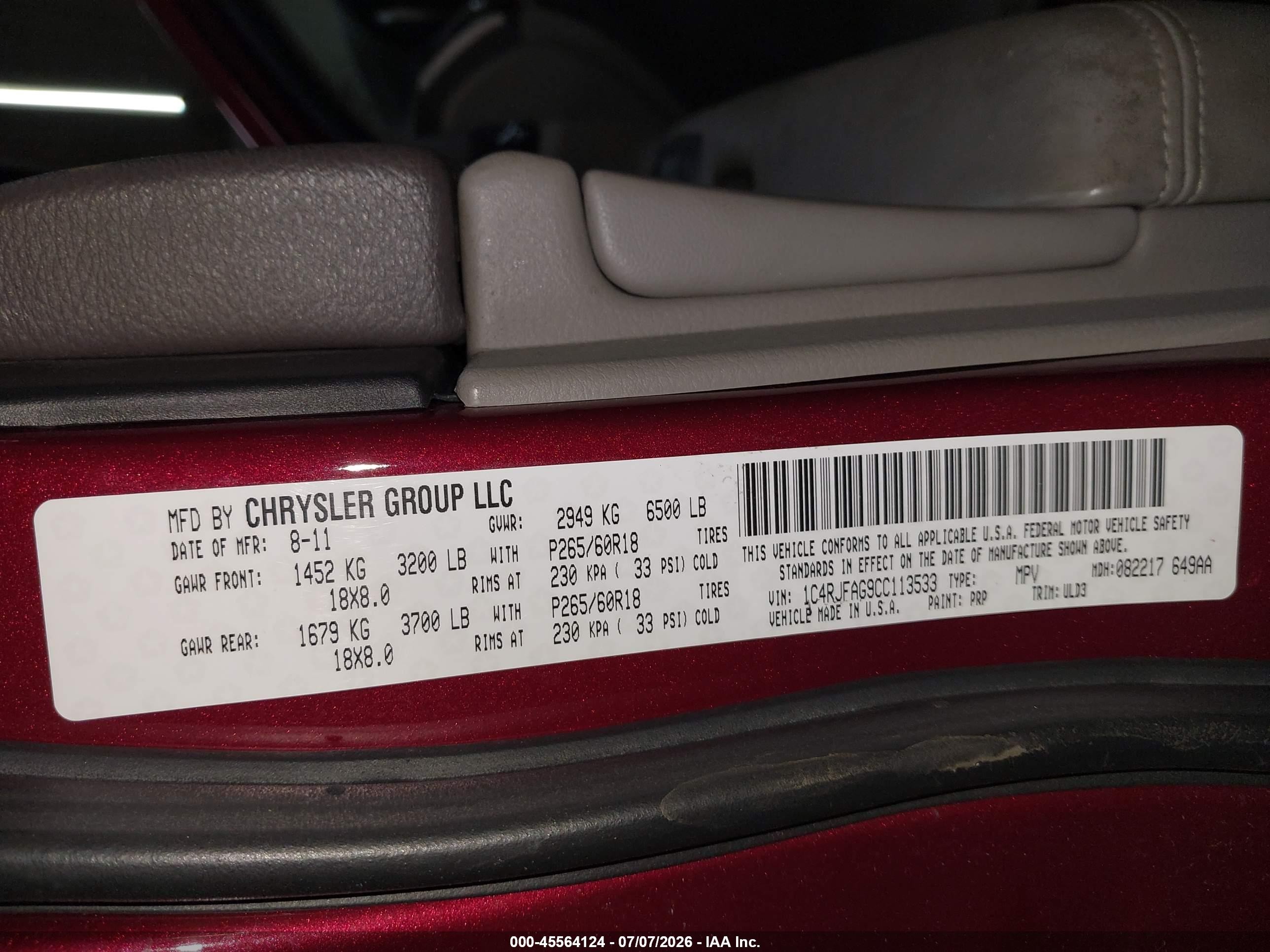 2012 Jeep Grand Cherokee Laredo Burgundy vin: 1C4RJFAG9CC113533