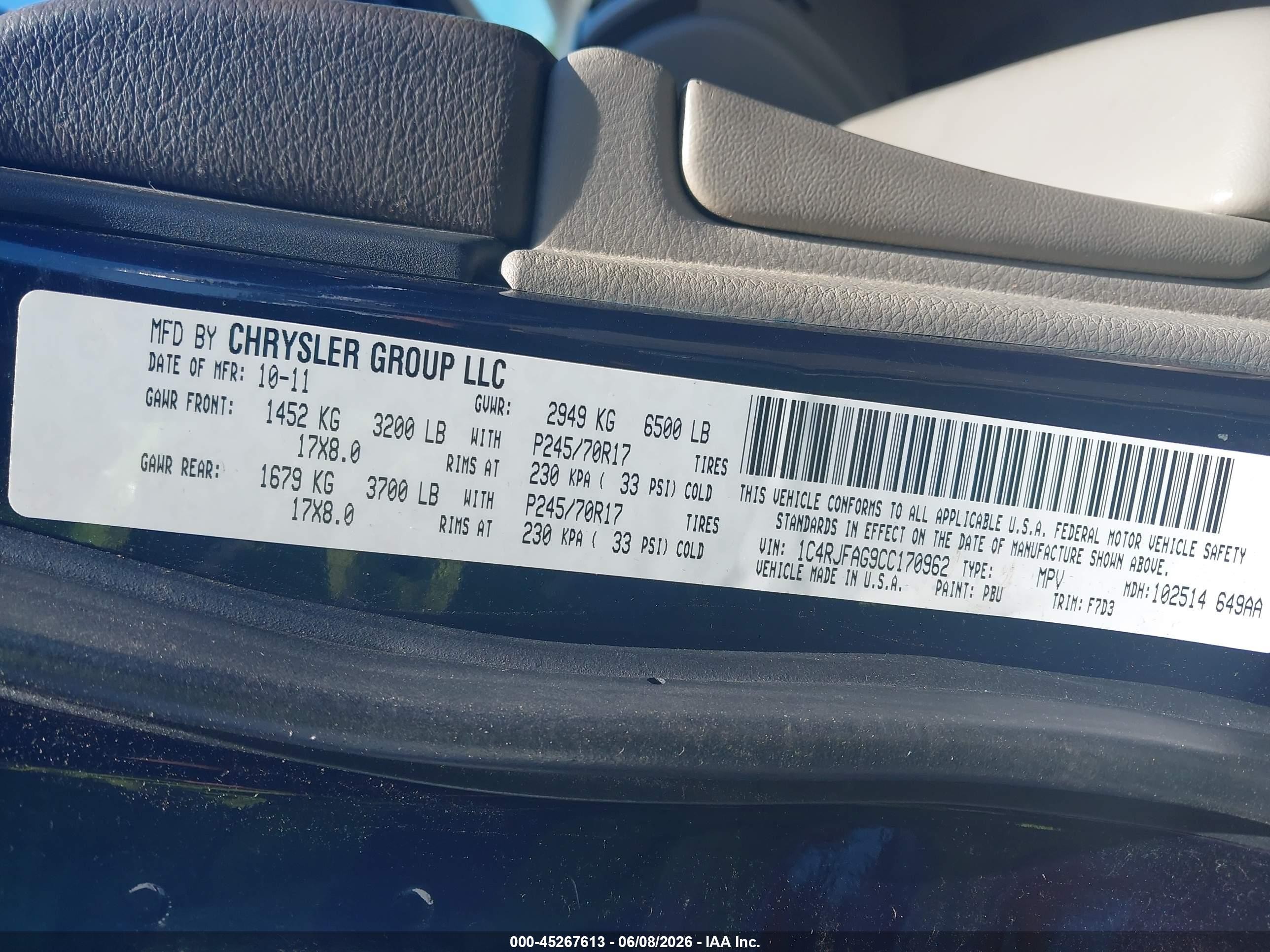 2012 Jeep Grand Cherokee Laredo Dark Blue vin: 1C4RJFAG9CC170962
