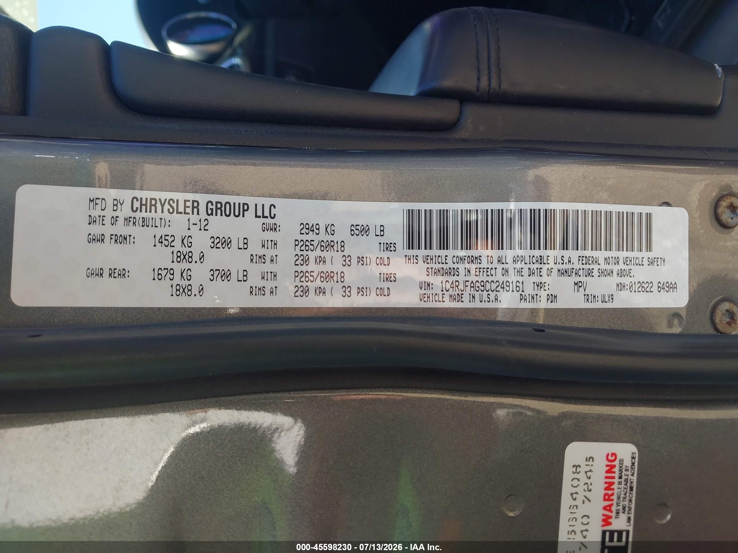 2012 Jeep Grand Cherokee Laredo Gray vin: 1C4RJFAG9CC249161