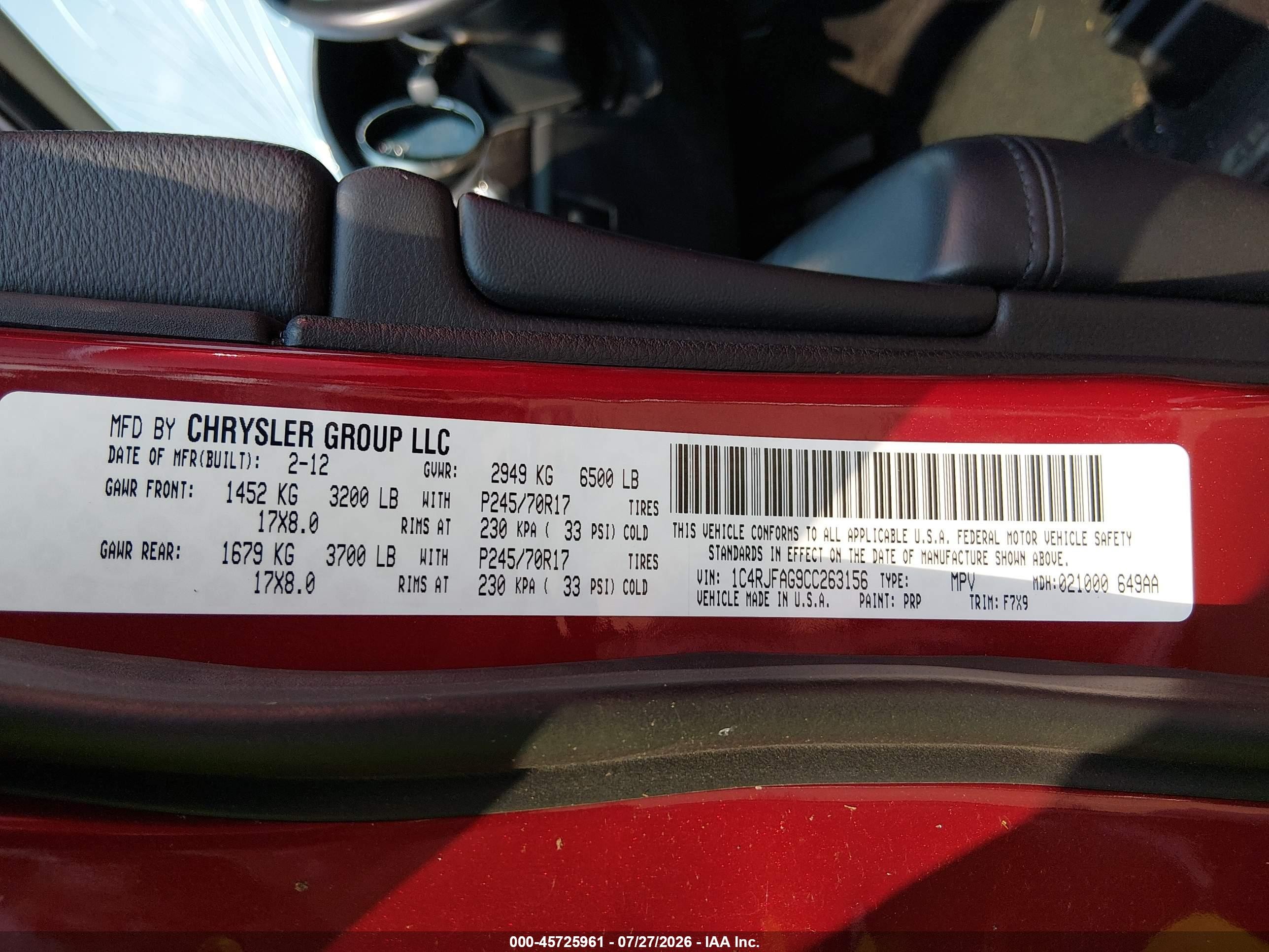 2012 Jeep Grand Cherokee Laredo Red vin: 1C4RJFAG9CC263156