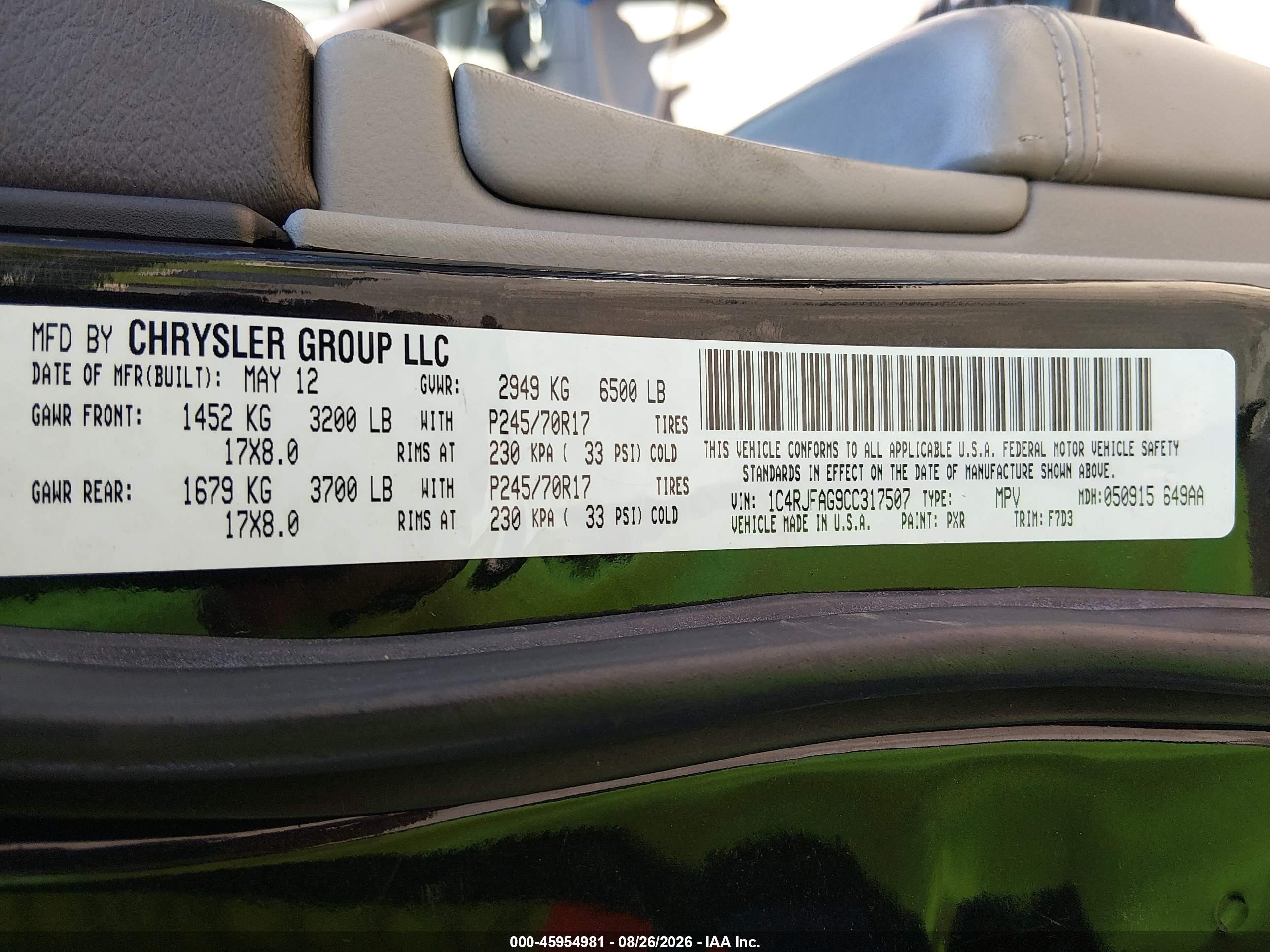2012 Jeep Grand Cherokee Laredo Black vin: 1C4RJFAG9CC317507