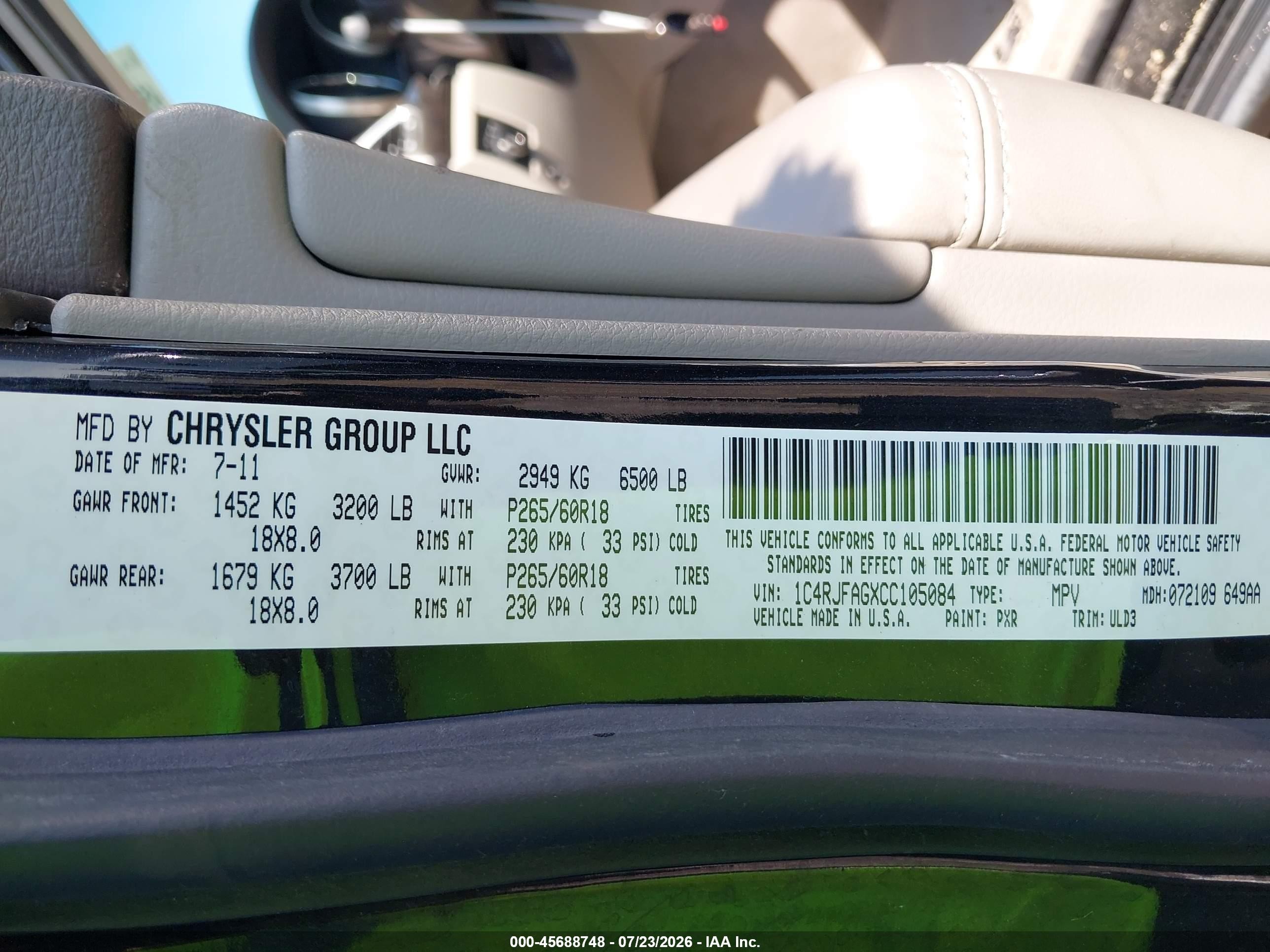 2012 Jeep Grand Cherokee Laredo Black vin: 1C4RJFAGXCC105084