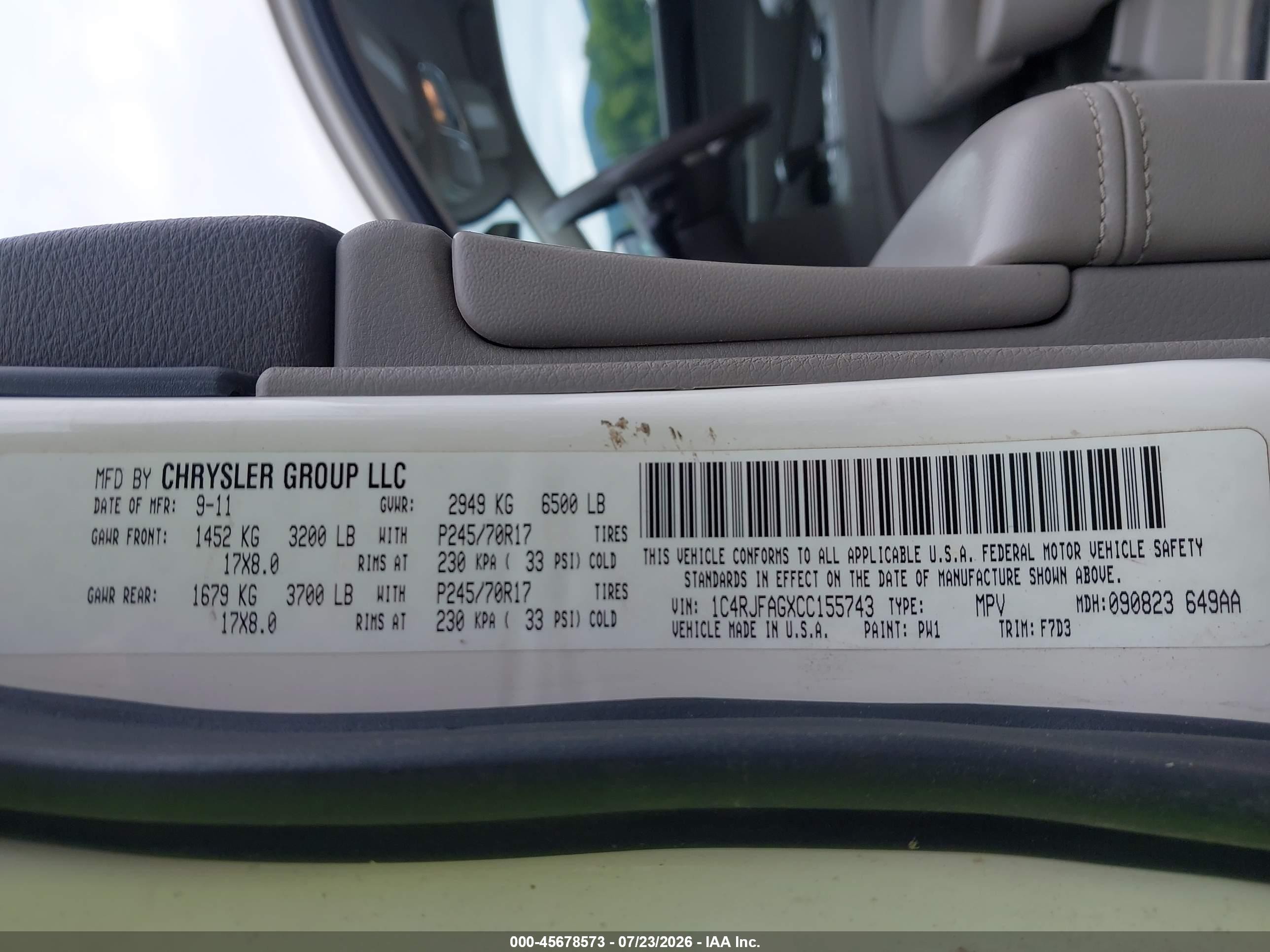 2012 Jeep Grand Cherokee Laredo Белый vin: 1C4RJFAGXCC155743