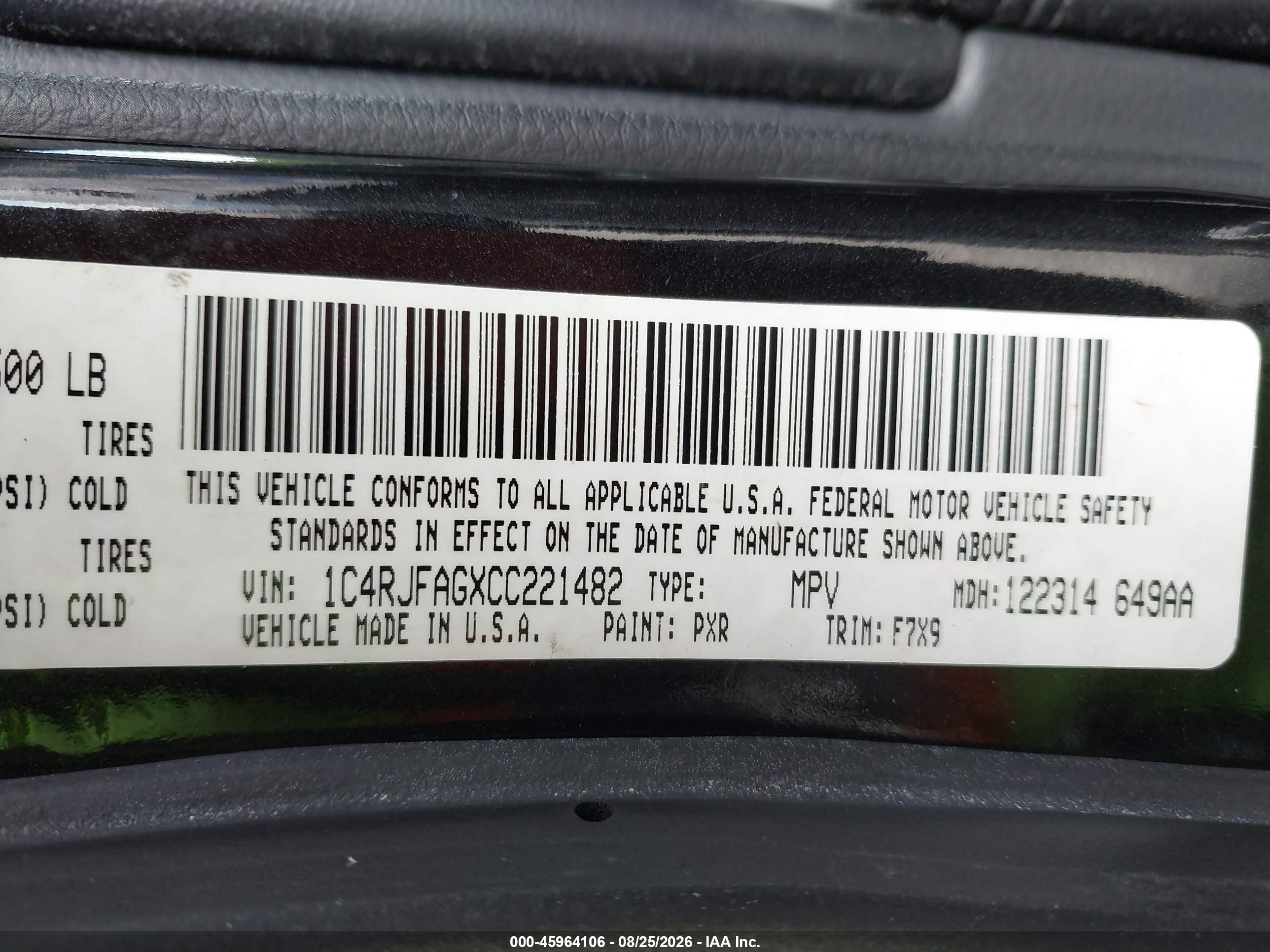 2012 Jeep Grand Cherokee Laredo Черный vin: 1C4RJFAGXCC221482