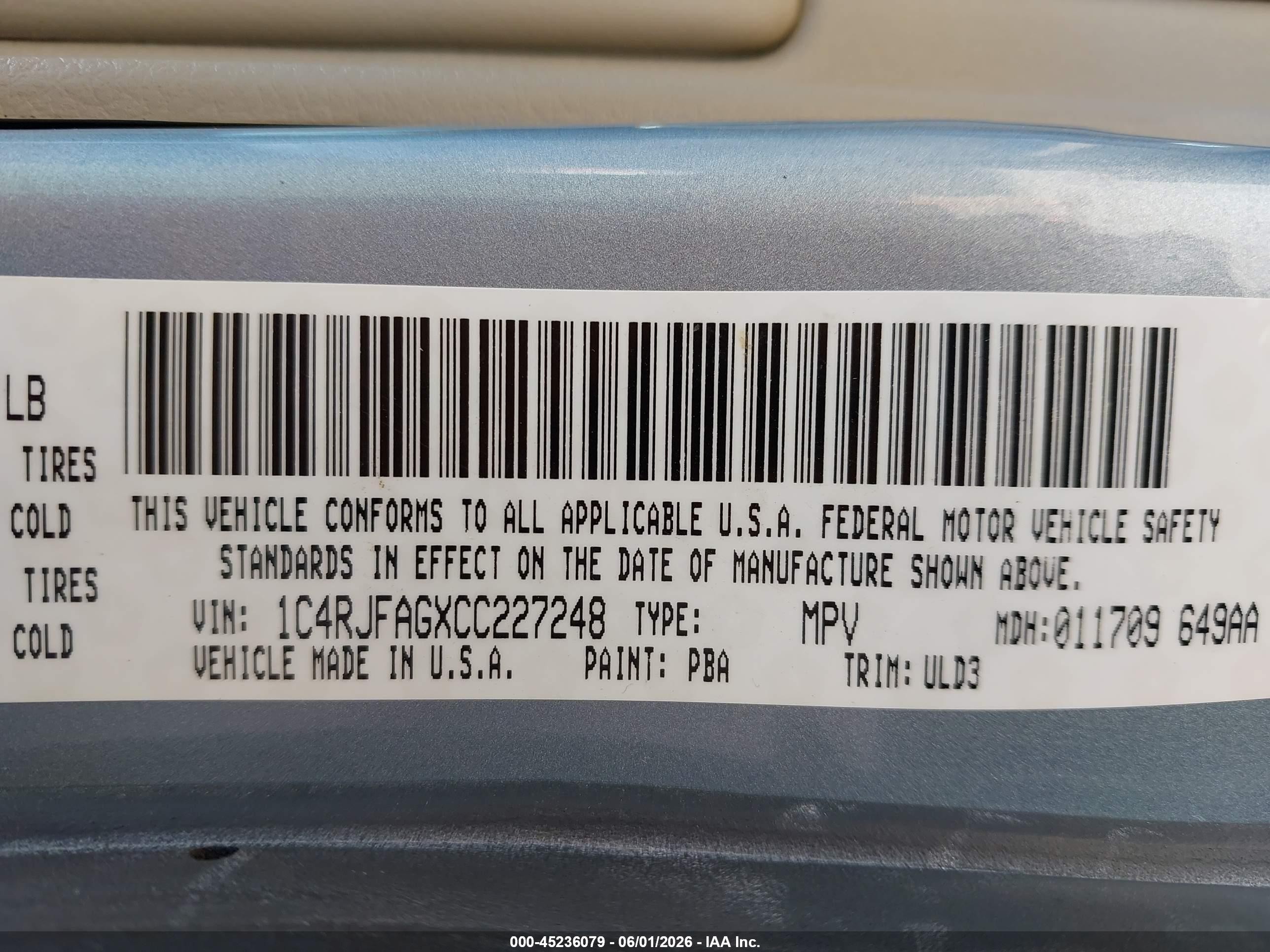 2012 Jeep Grand Cherokee Laredo Light Blue vin: 1C4RJFAGXCC227248