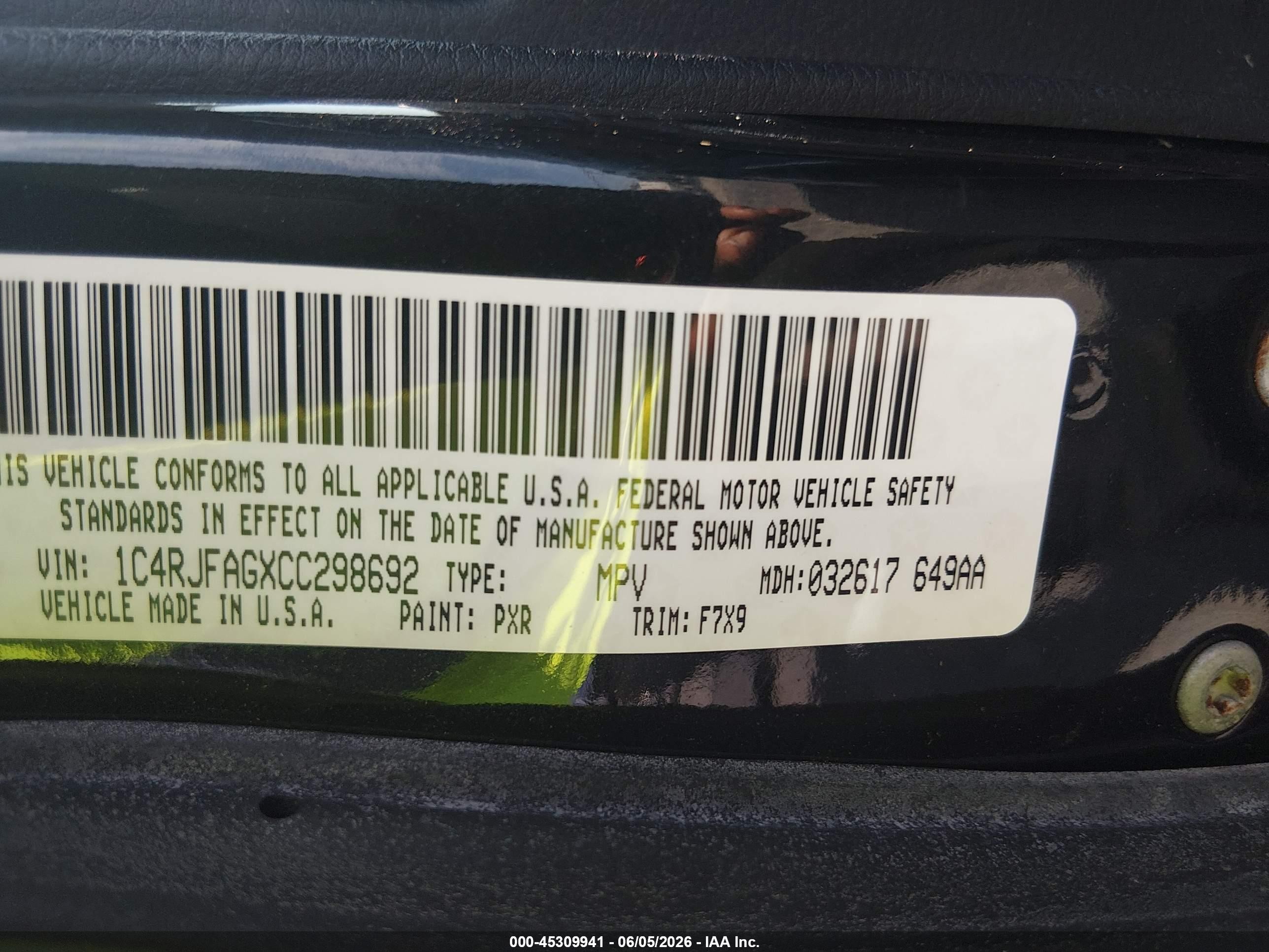2012 Jeep Grand Cherokee Laredo Черный vin: 1C4RJFAGXCC298692