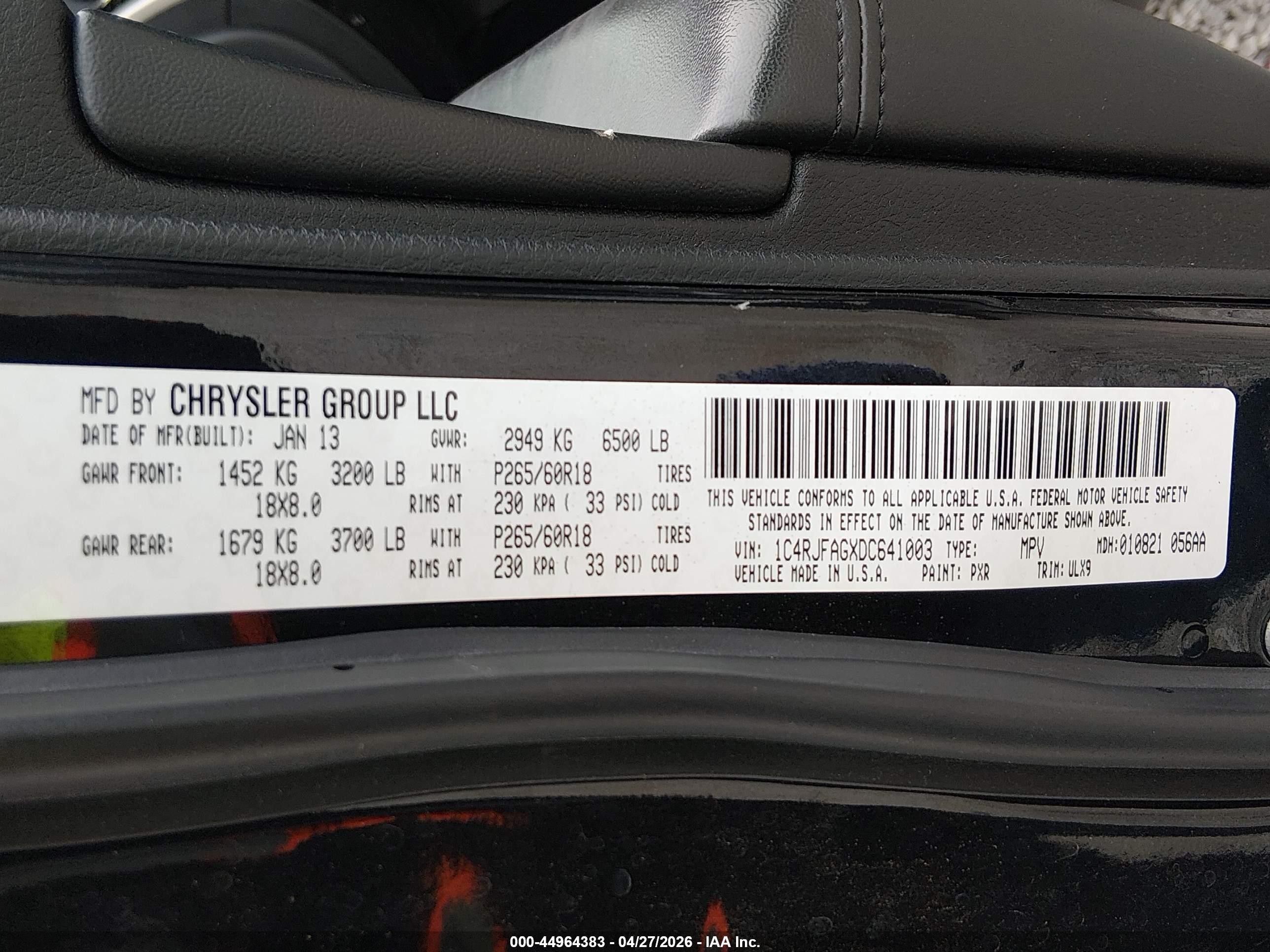 2013 Jeep Grand Cherokee Laredo Черный vin: 1C4RJFAGXDC641003