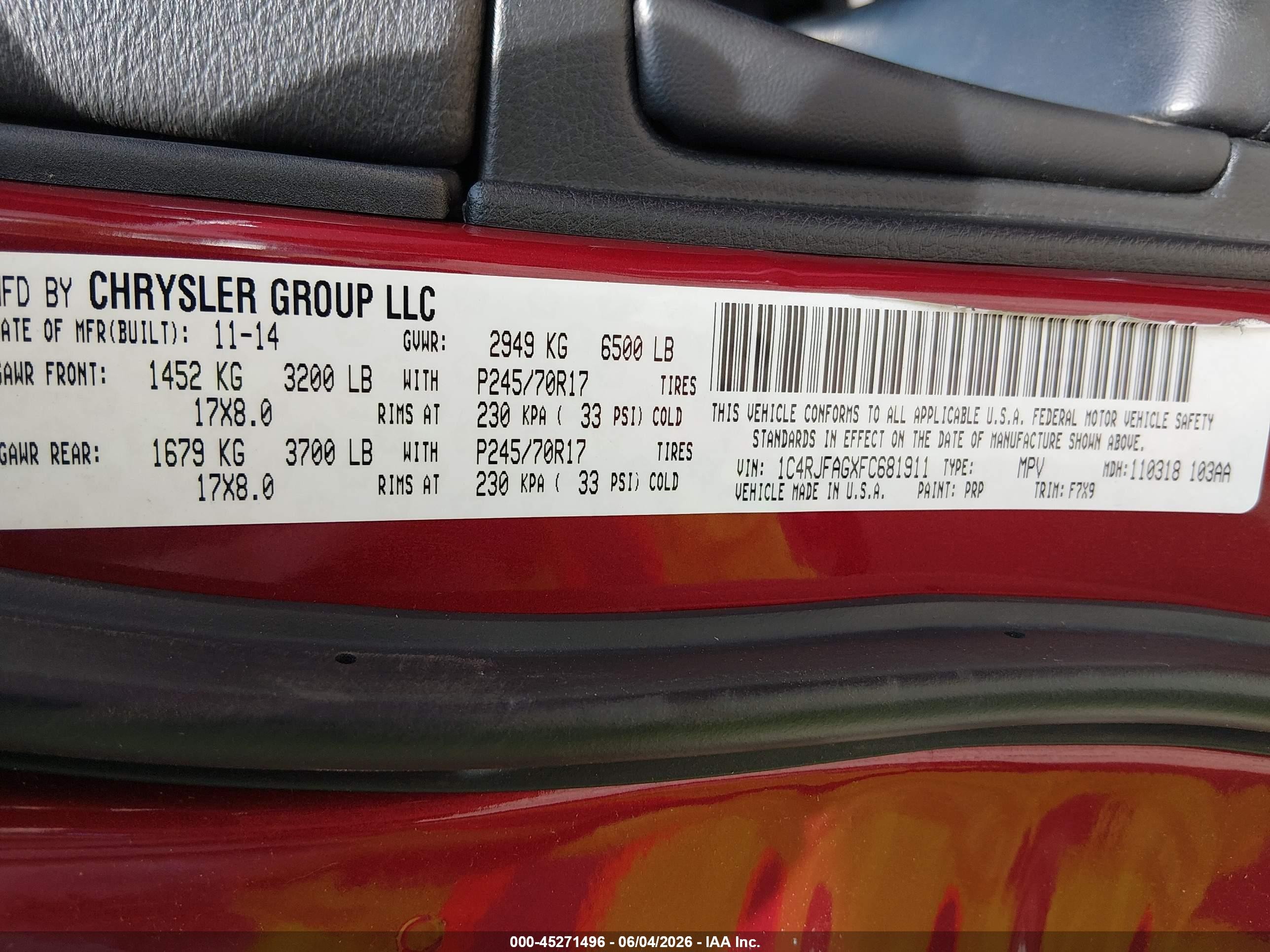 2015 Jeep Grand Cherokee Laredo Red vin: 1C4RJFAGXFC681911