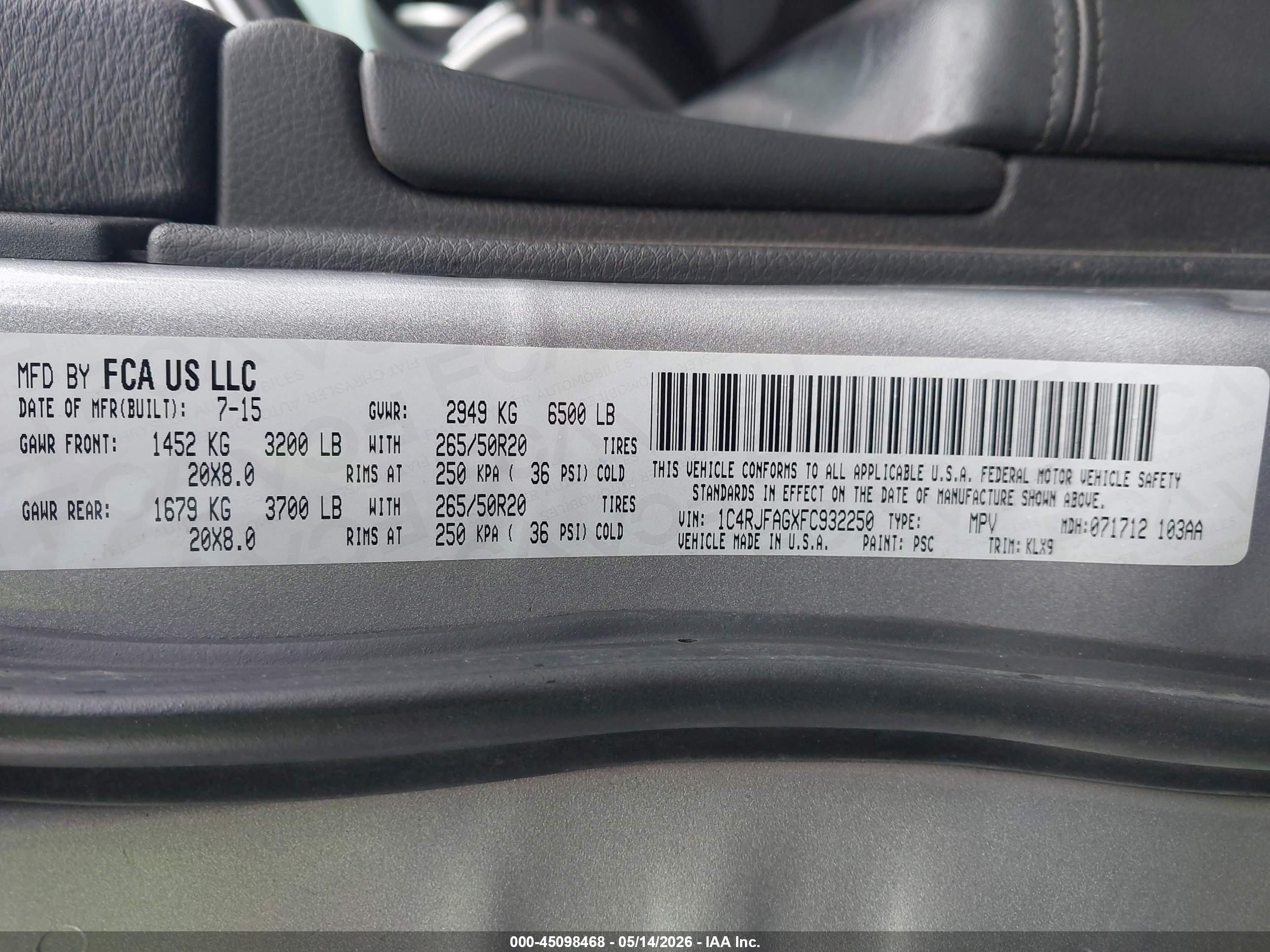 2015 Jeep Grand Cherokee Altitude Silver vin: 1C4RJFAGXFC932250