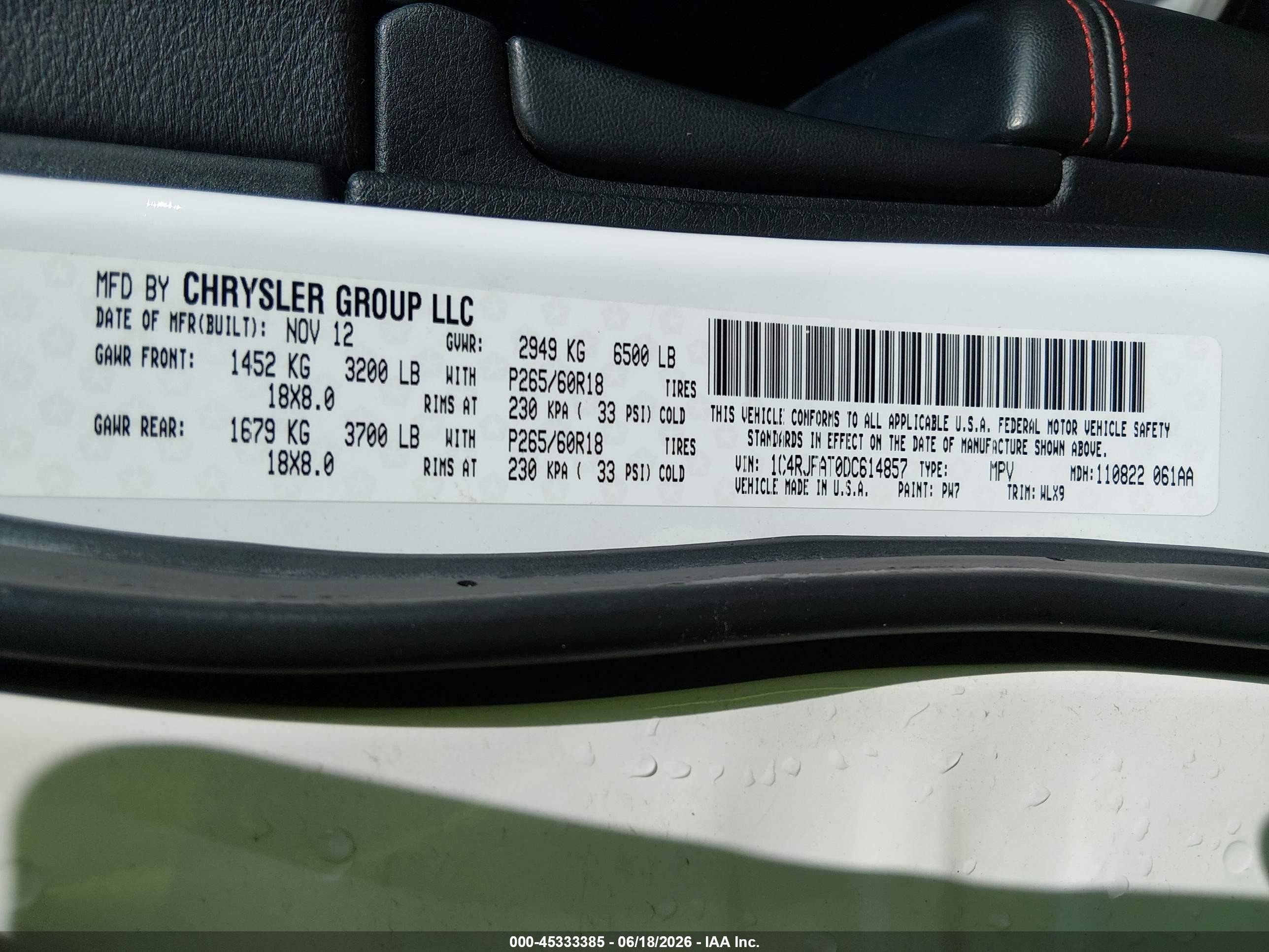 2013 Jeep Grand Cherokee Laredo Trailhawk White vin: 1C4RJFAT0DC614857
