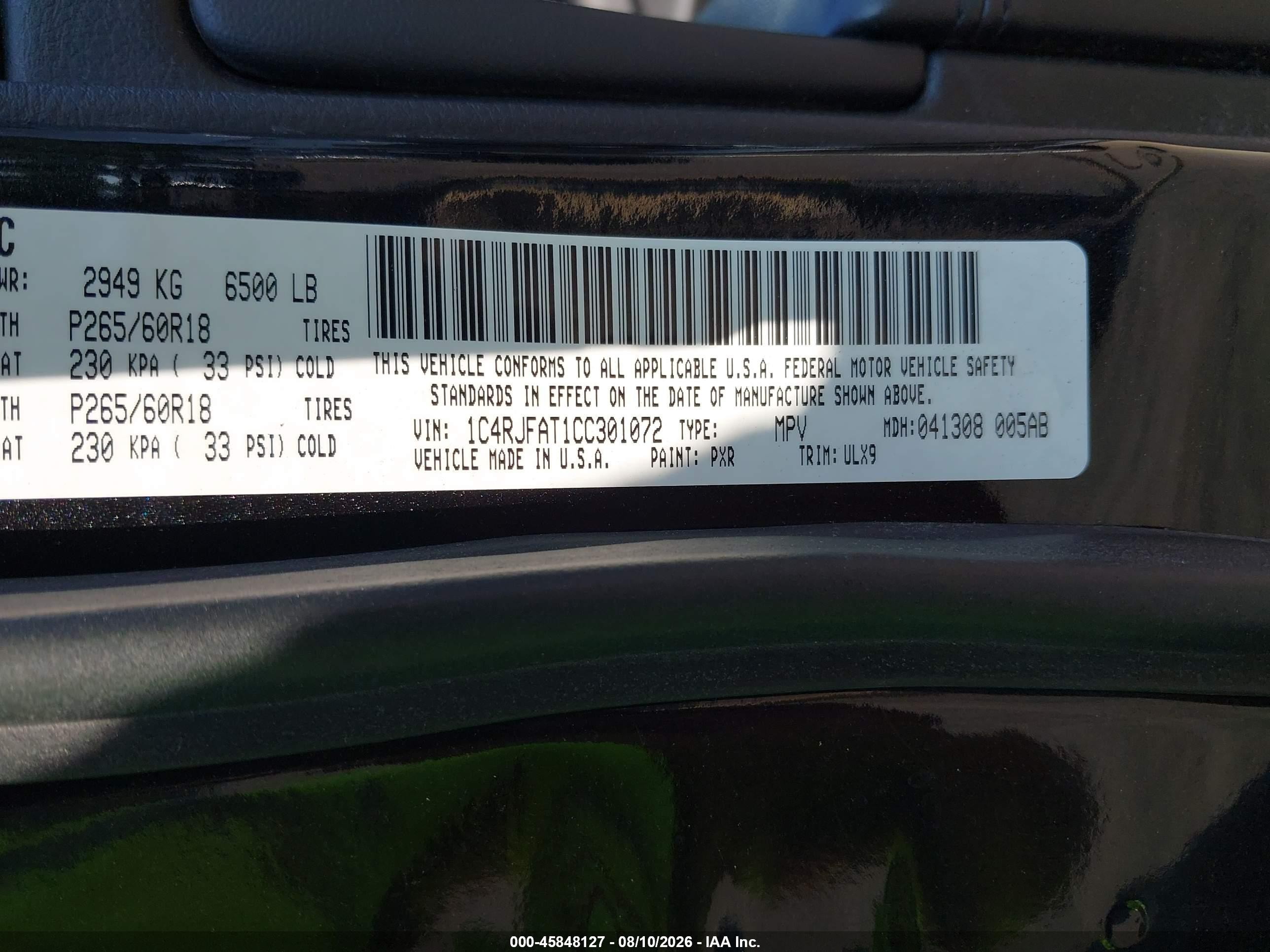 2012 Jeep Grand Cherokee Laredo Black vin: 1C4RJFAT1CC301072