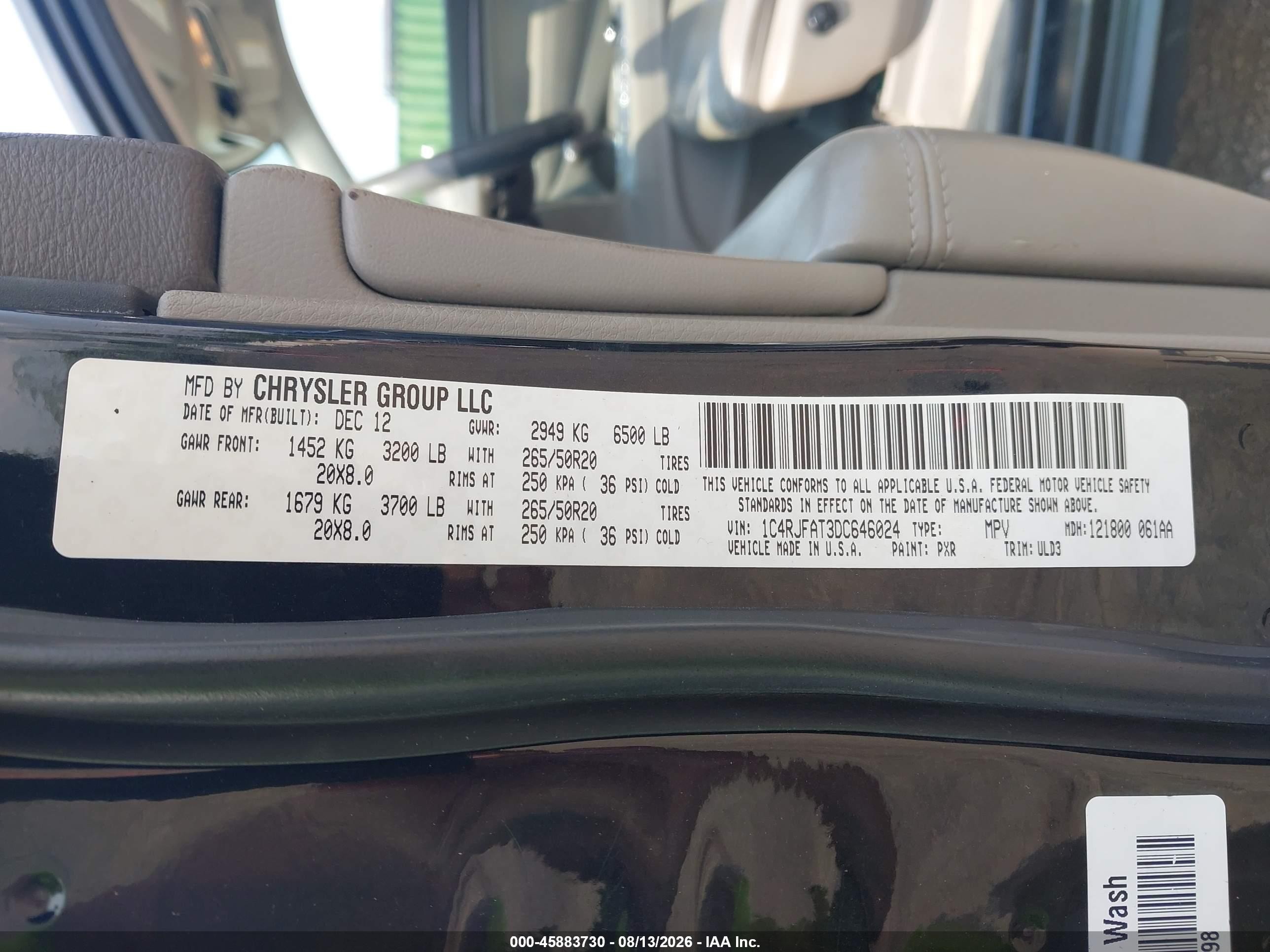 2013 Jeep Grand Cherokee Laredo Black vin: 1C4RJFAT3DC646024