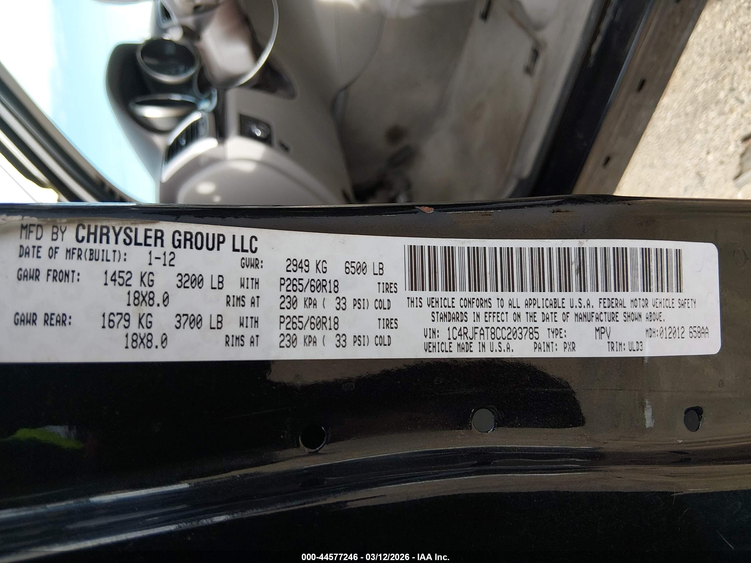 2012 Jeep Grand Cherokee Laredo Black vin: 1C4RJFAT8CC203785