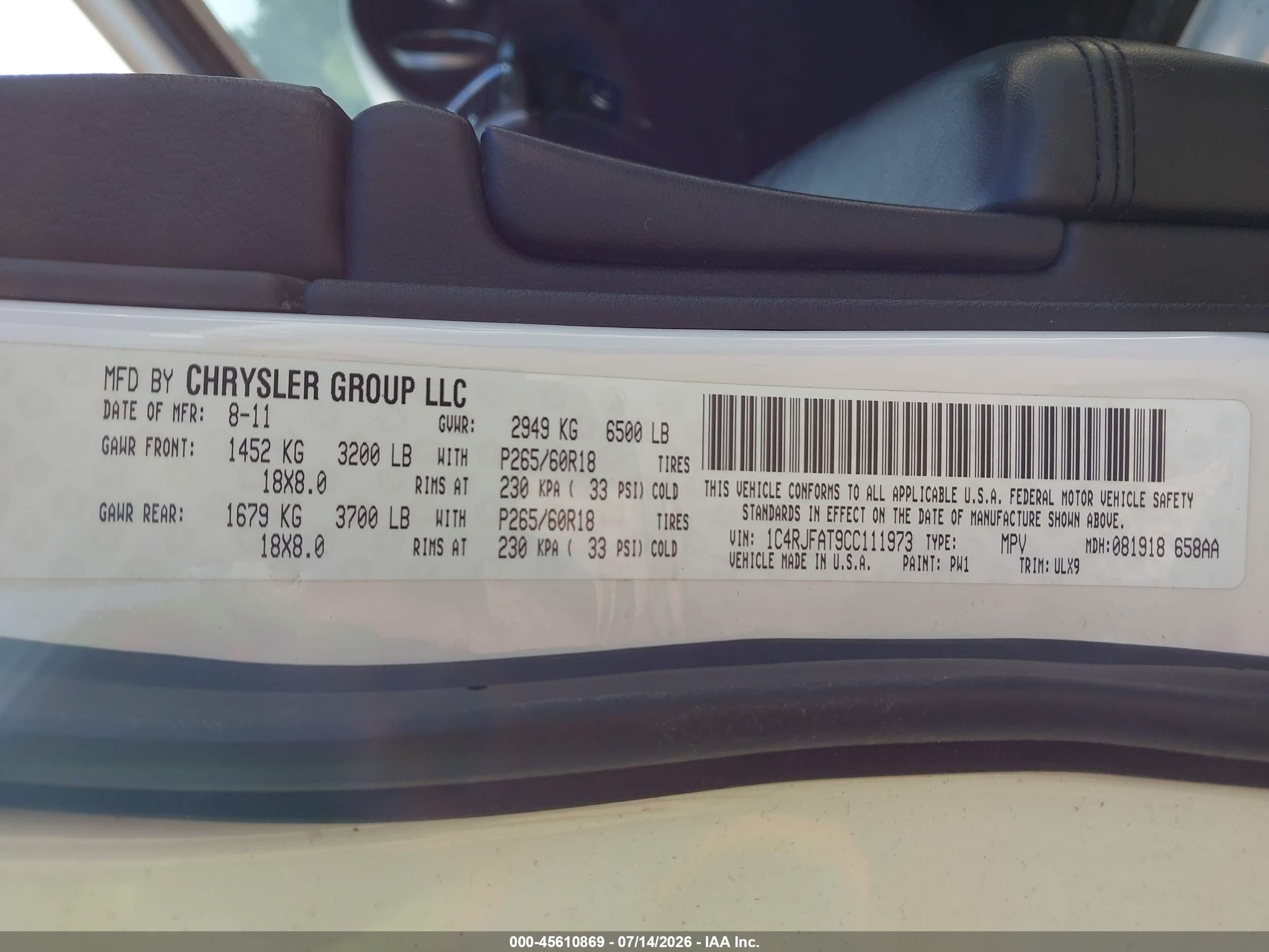 2012 Jeep Grand Cherokee Laredo White vin: 1C4RJFAT9CC111973