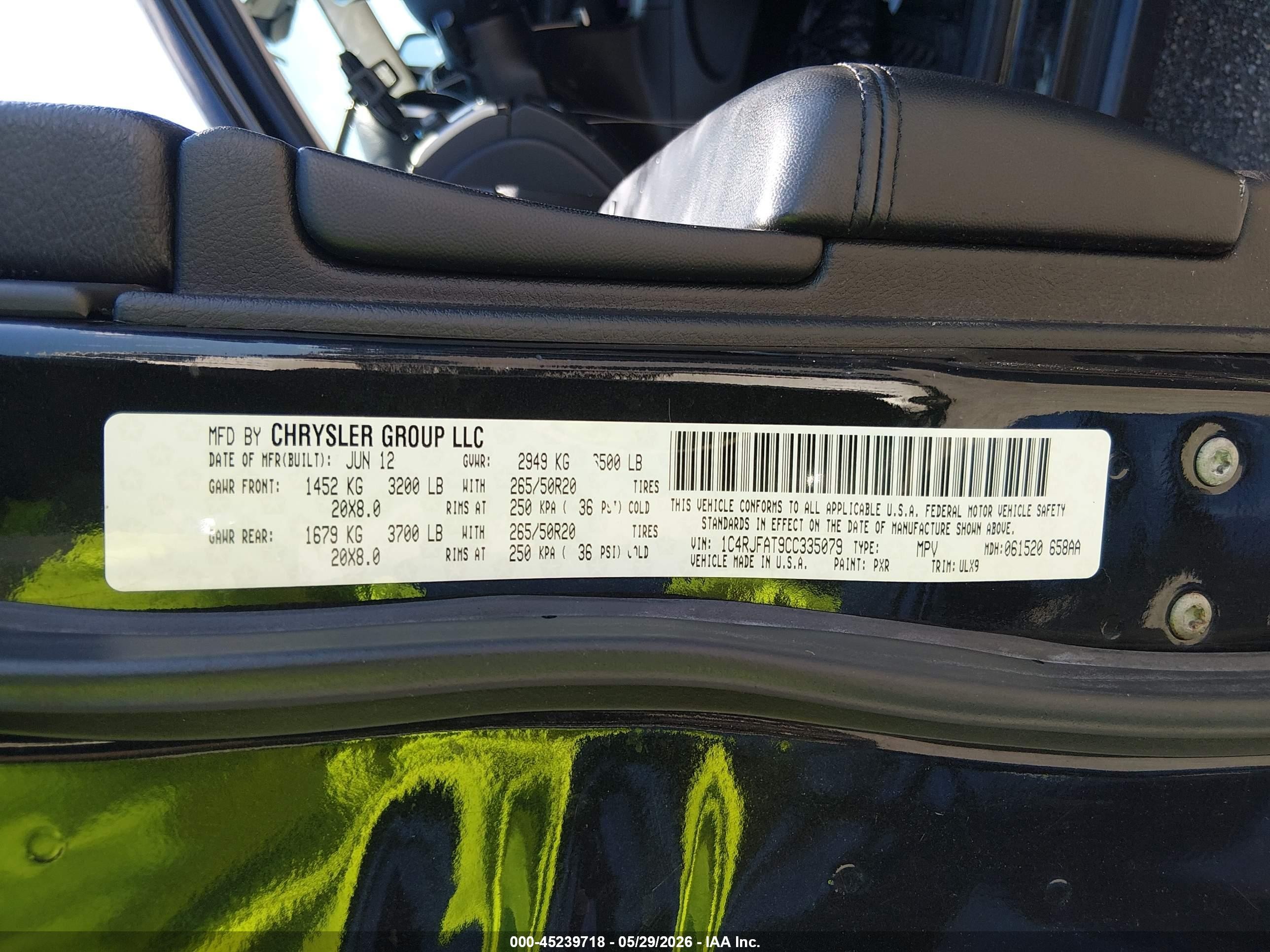 2012 Jeep Grand Cherokee Laredo Black vin: 1C4RJFAT9CC335079