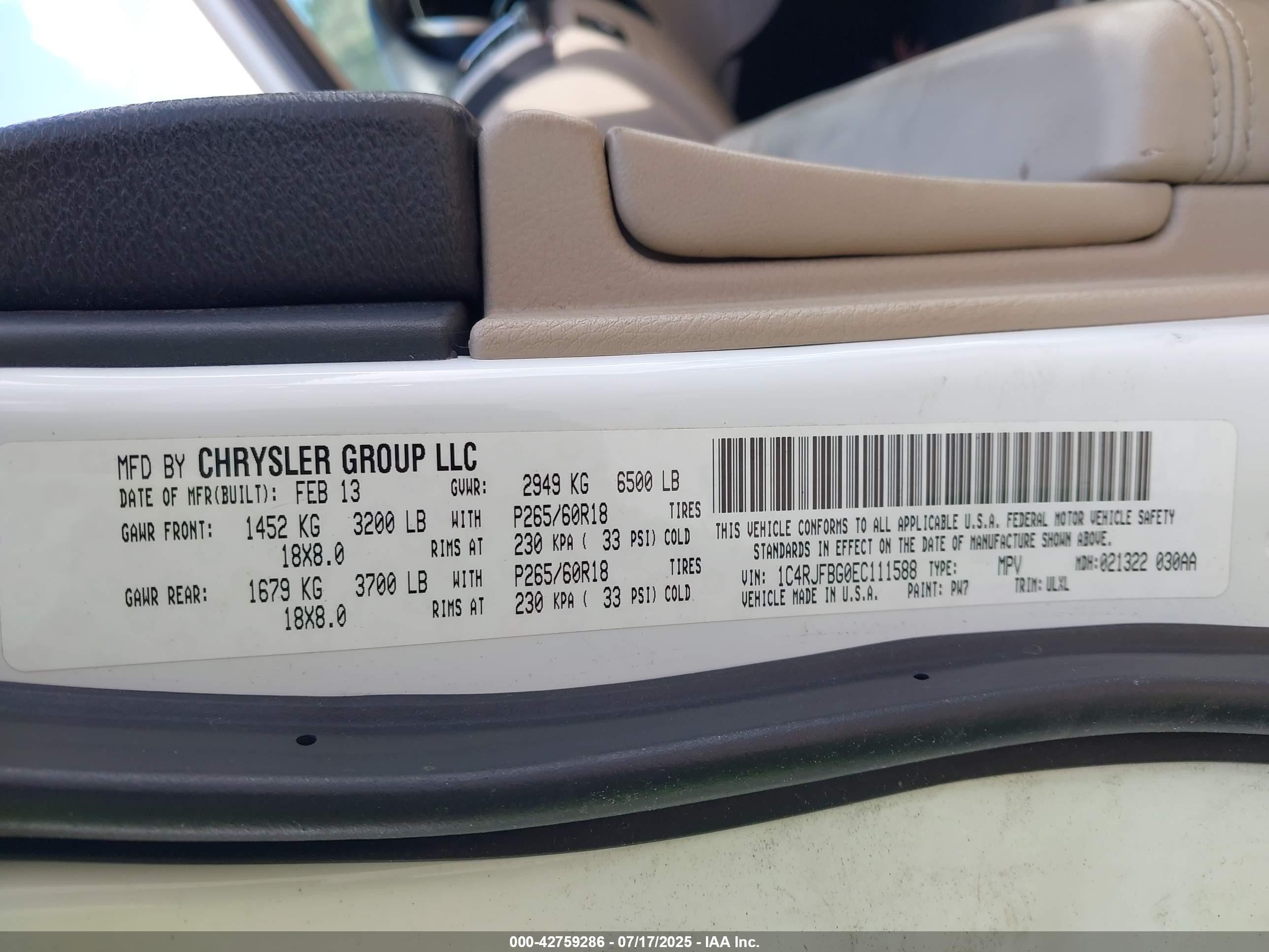 2014 Jeep Grand Cherokee Limited Белый vin: 1C4RJFBG0EC111588