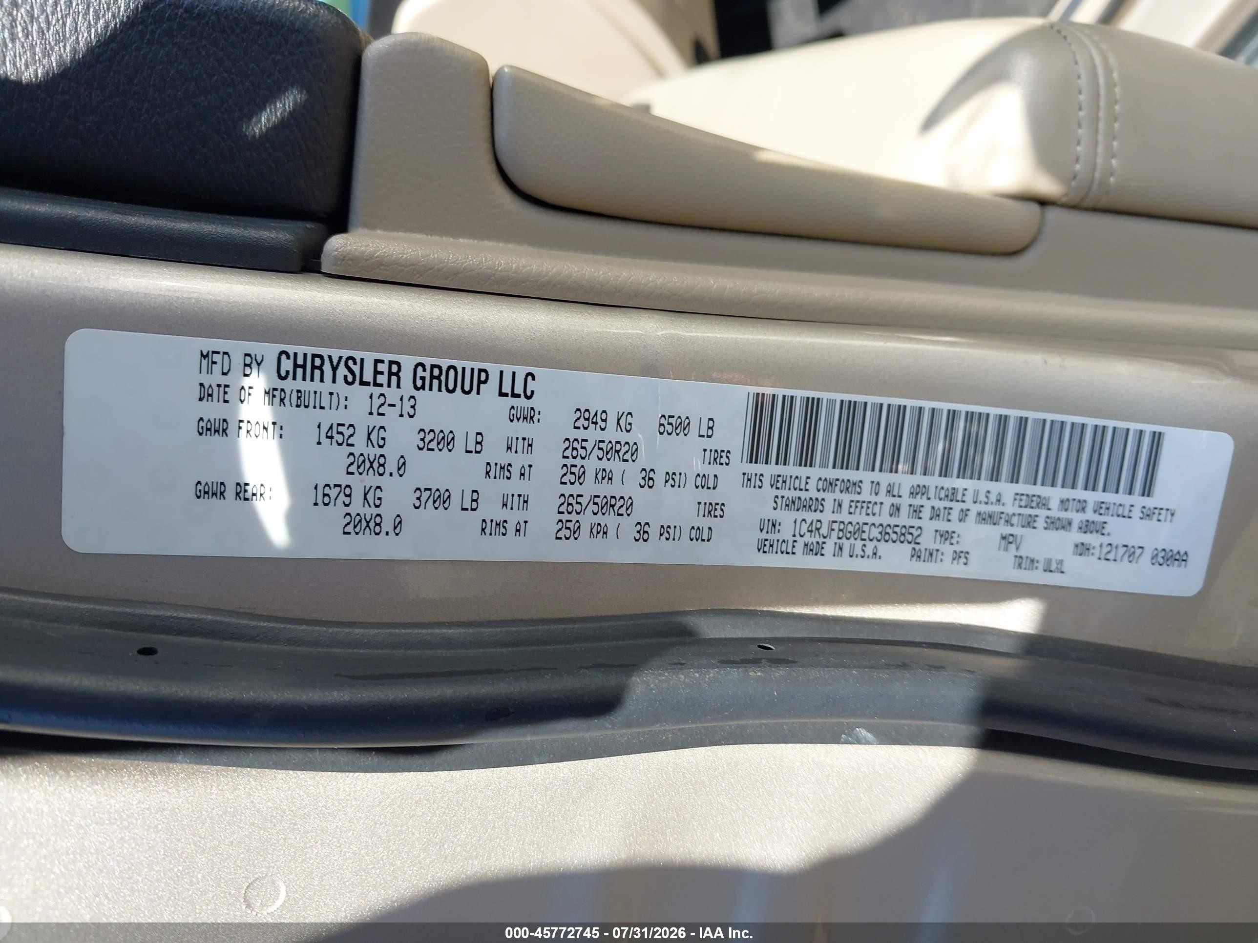 2014 Jeep Grand Cherokee Limited Gold vin: 1C4RJFBG0EC365852