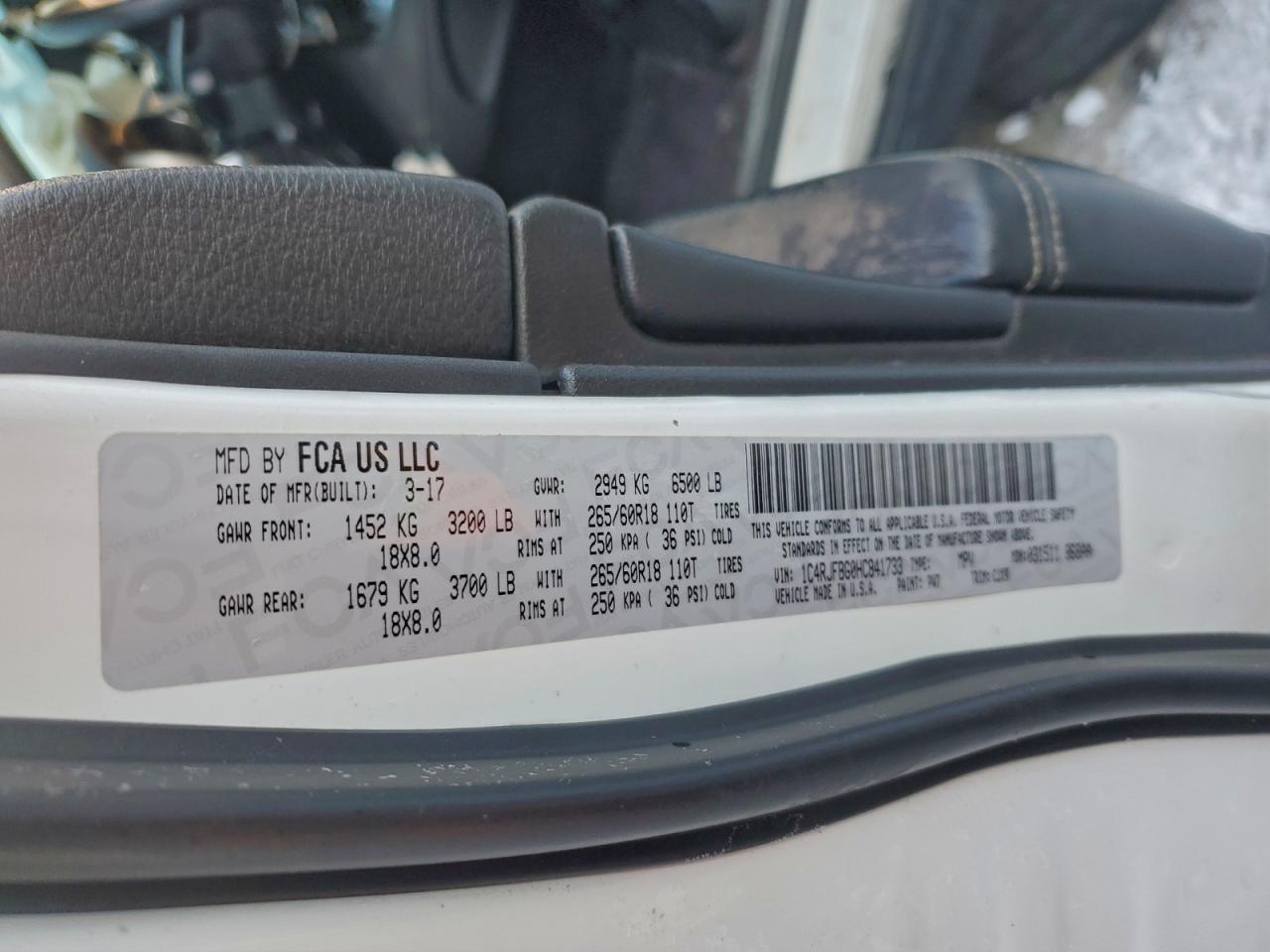 2017 Jeep Cheeroke Белый vin: 1C4RJFBG0HC841733