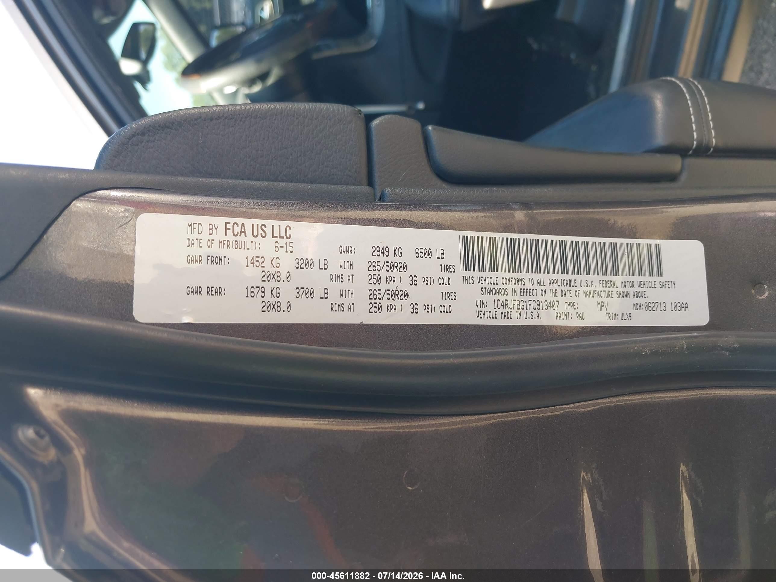 2015 Jeep Grand Cherokee Limited Серый vin: 1C4RJFBG1FC913407