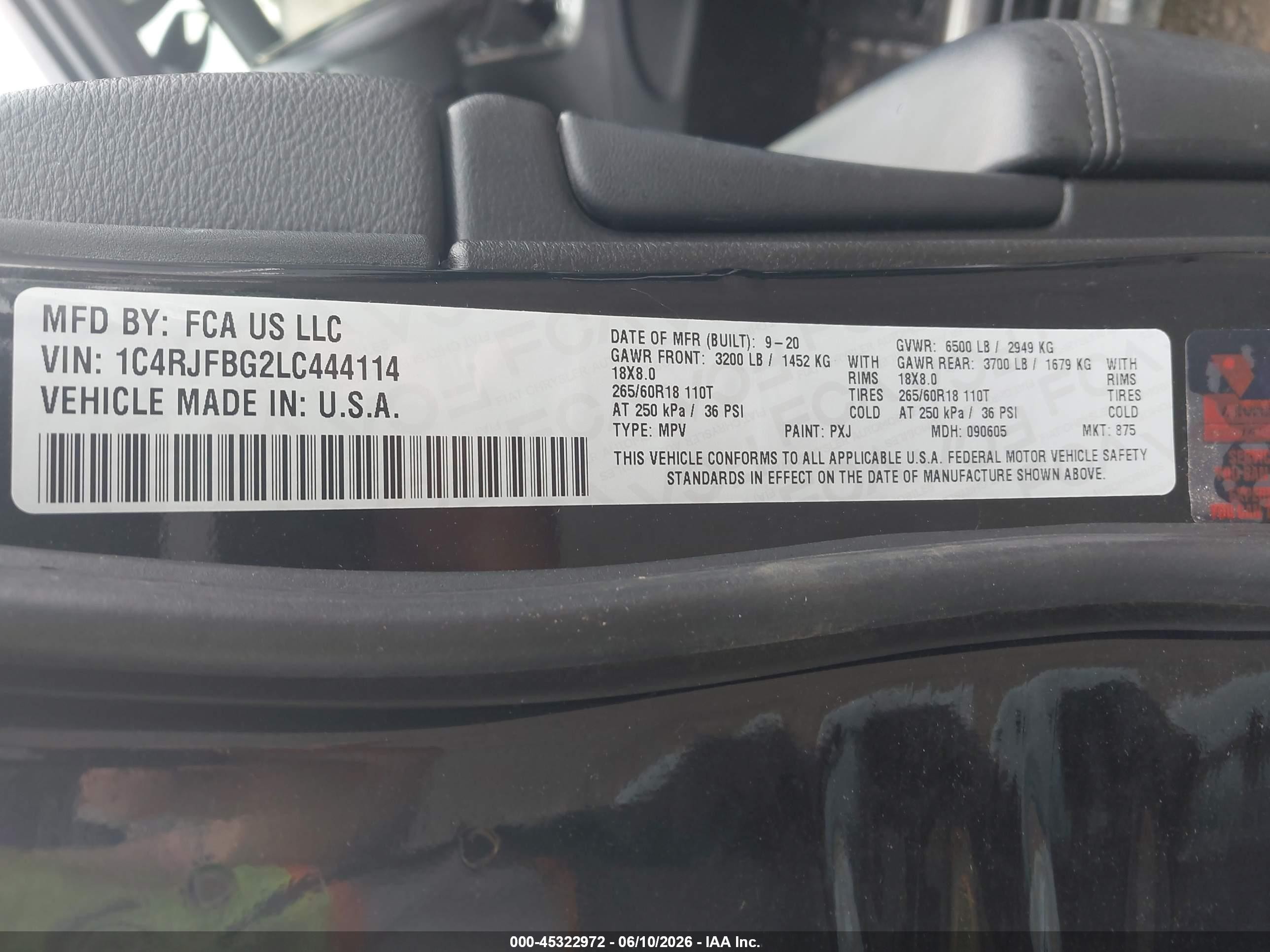 2020 Jeep Grand Cherokee Limited 4x4 Черный vin: 1C4RJFBG2LC444114