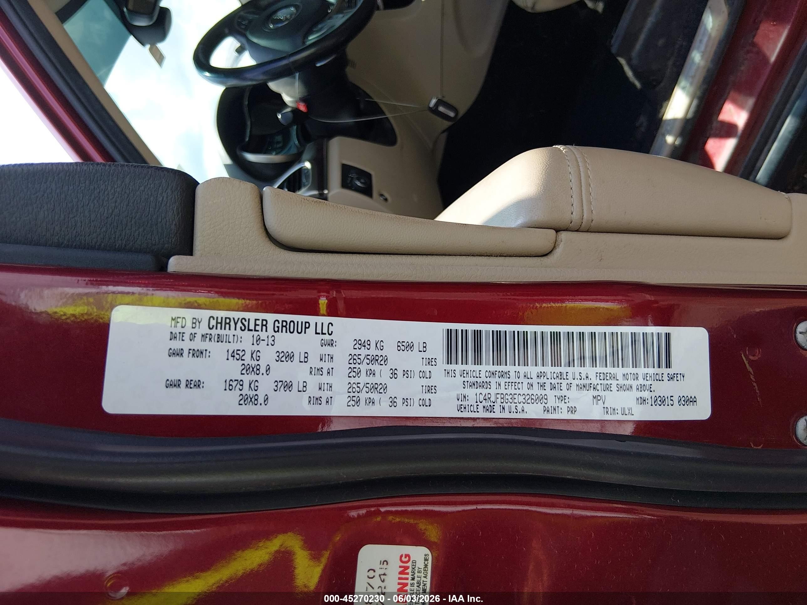 2014 Jeep Grand Cherokee Limited Red vin: 1C4RJFBG3EC326009
