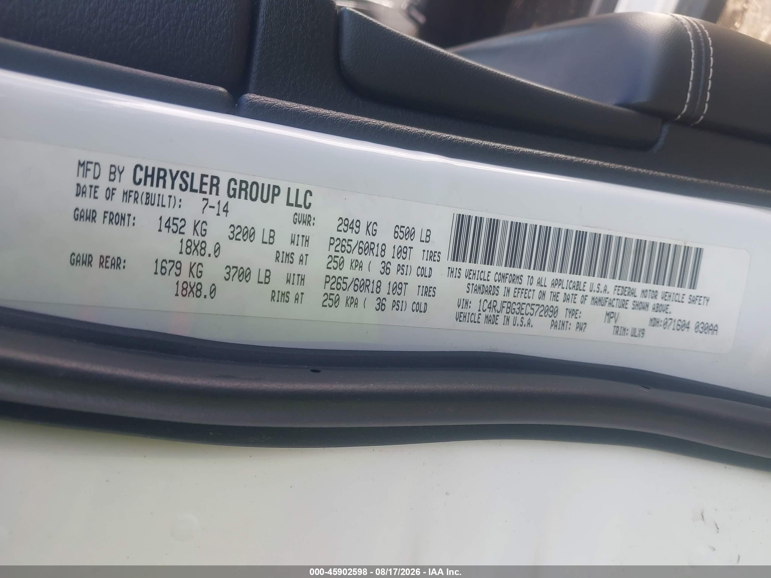 2014 Jeep Grand Cherokee Limited White vin: 1C4RJFBG3EC572090