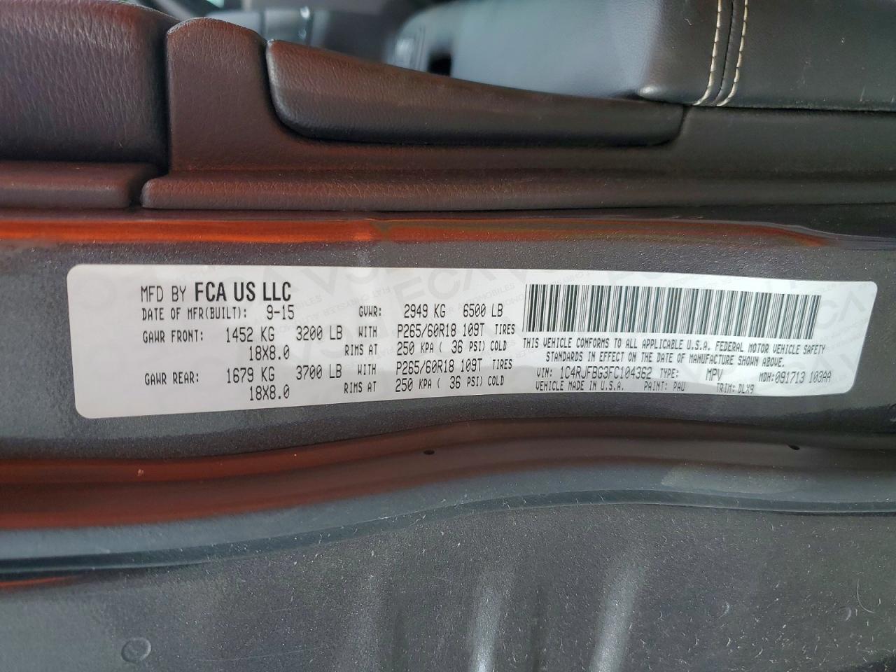 2015 Jeep Grand Cherokee Limited Серый vin: 1C4RJFBG3FC104362