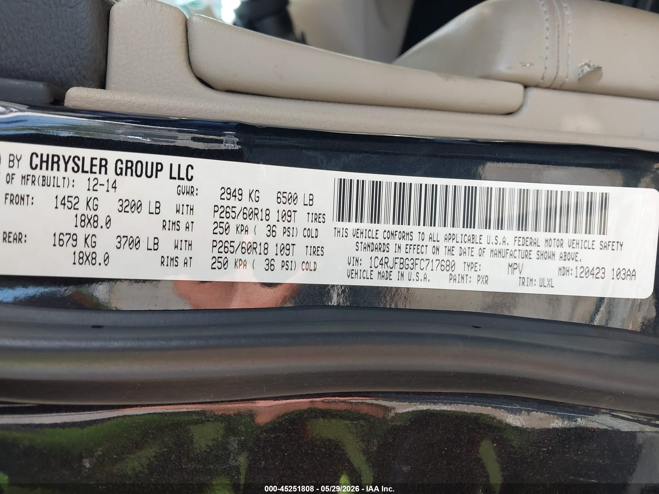 2015 Jeep Grand Cherokee Limited Black vin: 1C4RJFBG3FC717680