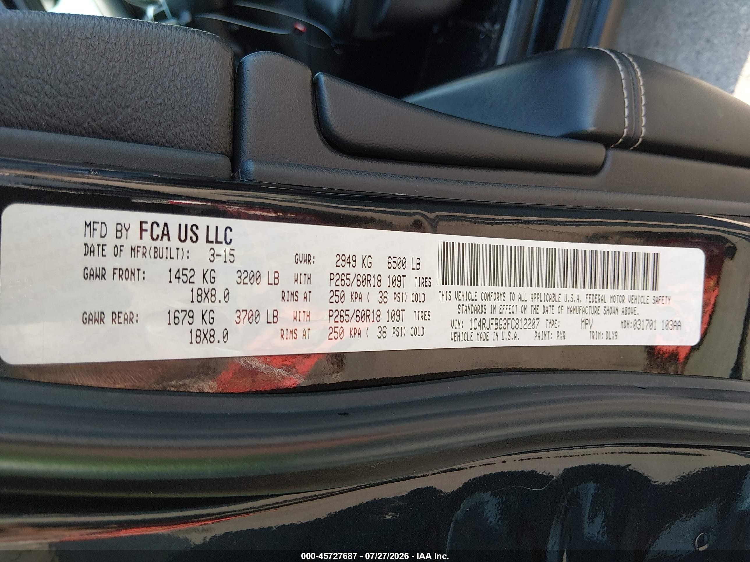 2015 Jeep Grand Cherokee Limited Black vin: 1C4RJFBG3FC812207