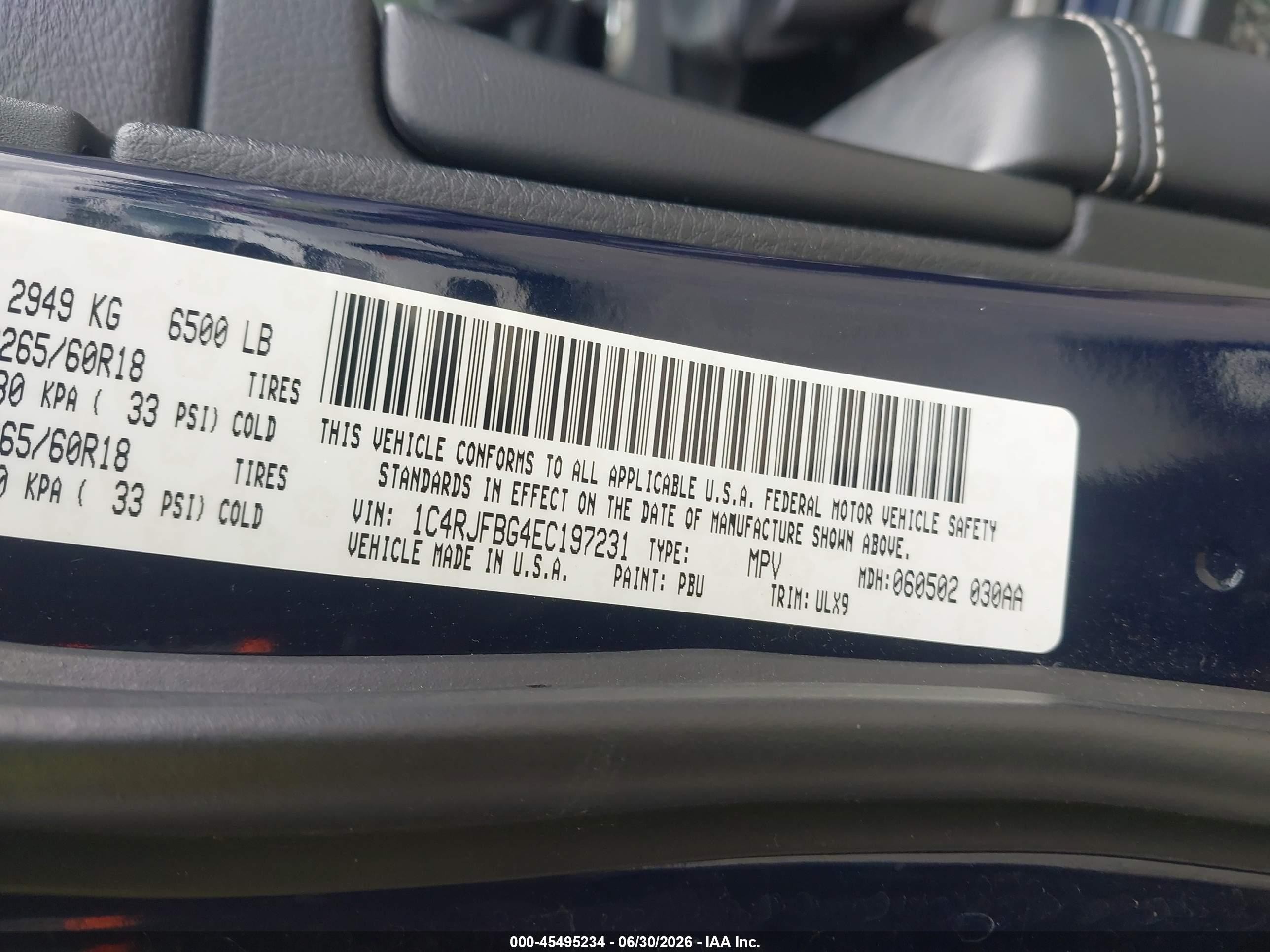 2014 Jeep Grand Cherokee Limited Blue vin: 1C4RJFBG4EC197231