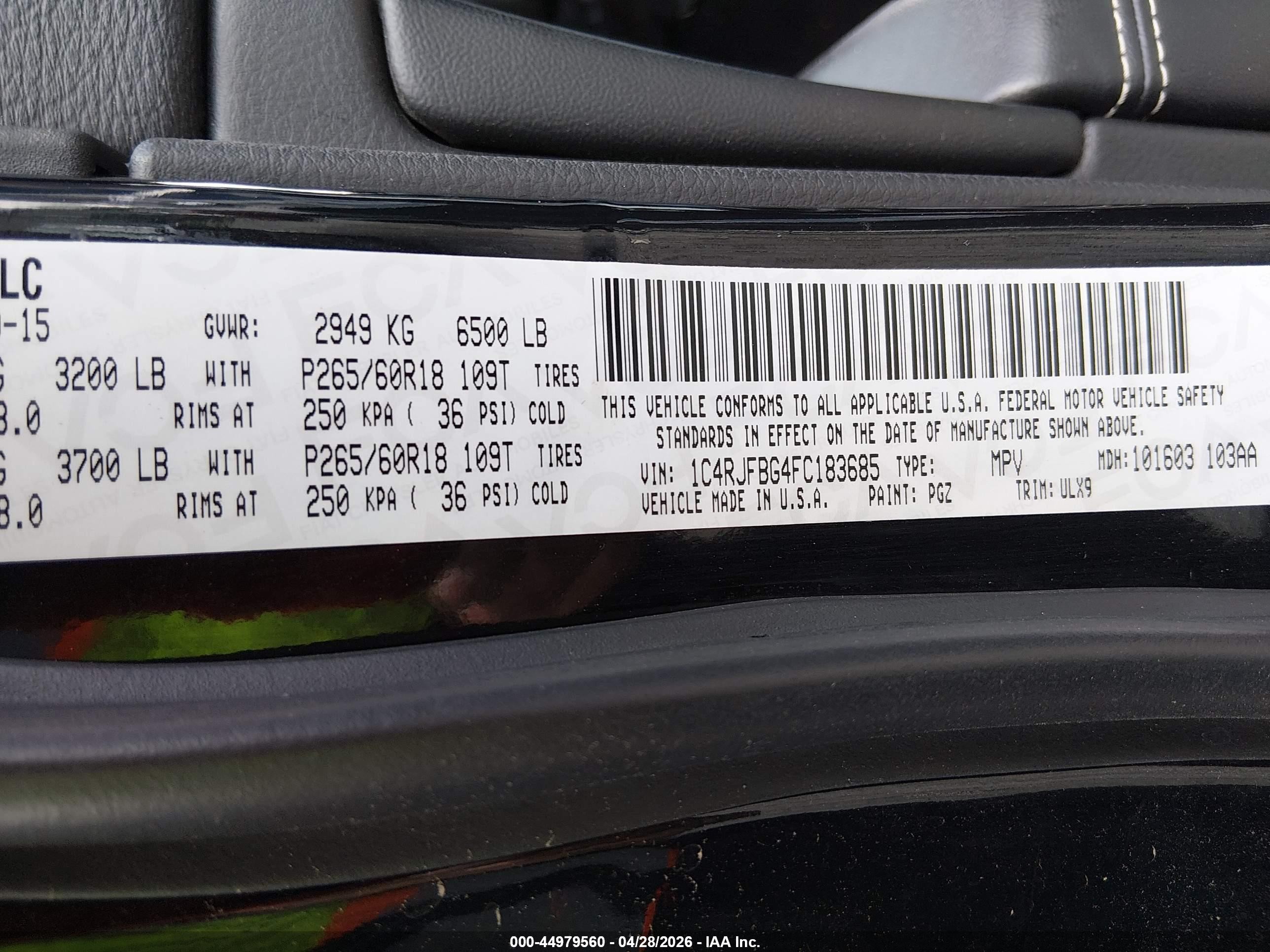 2015 Jeep Grand Cherokee Limited Black vin: 1C4RJFBG4FC183685